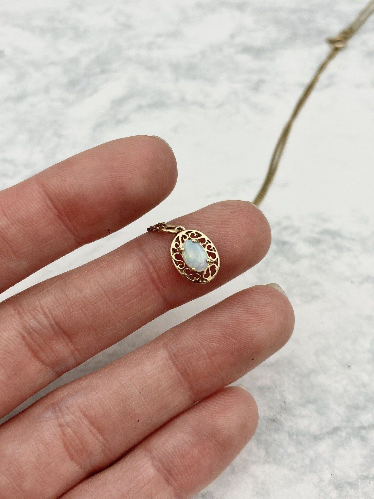 10k Gold Genuine Opal Filigree Set 16L Drop Necklace on 14k Gold Chain 4