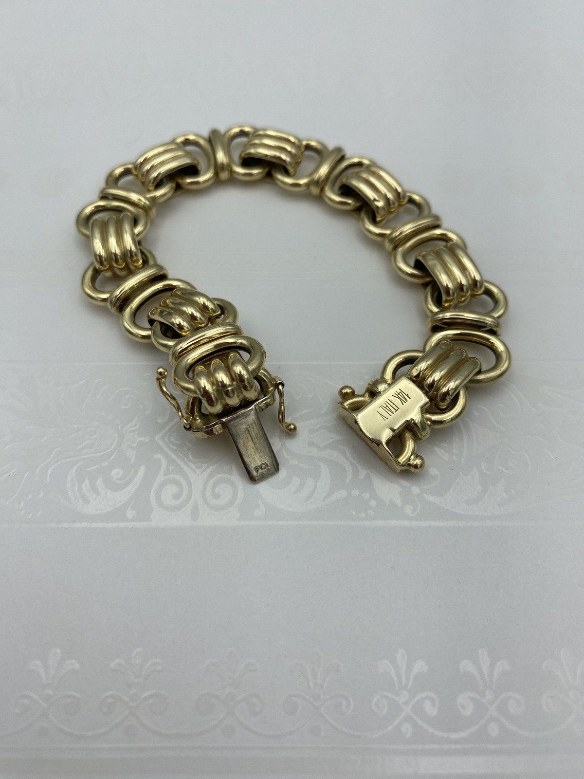Italian 14k Gold Fluted Double Circle Buckle Link Bracelet 7.25 2