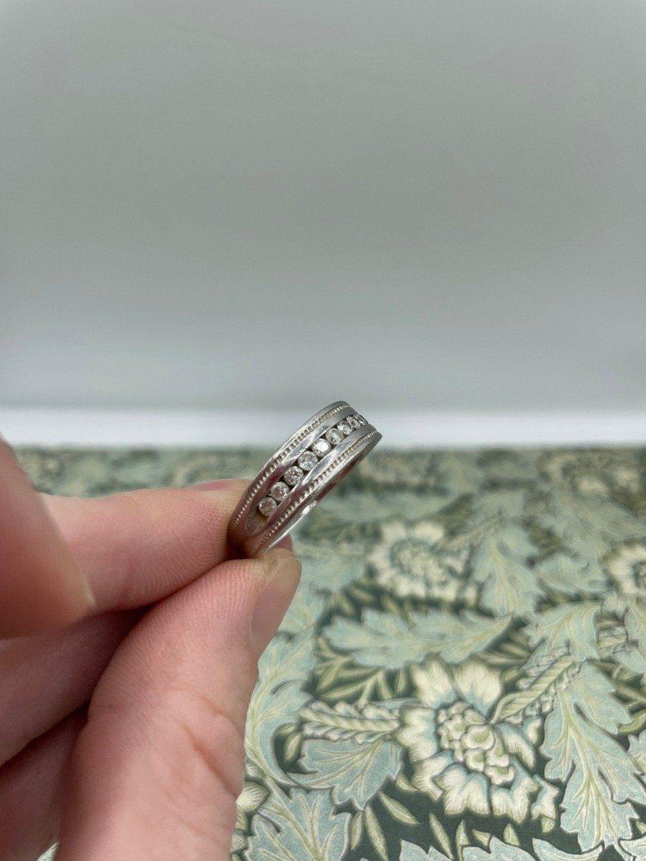 .950 Platinum Men's Chanel Set Diamond Milgrain Edge Ring Band 4