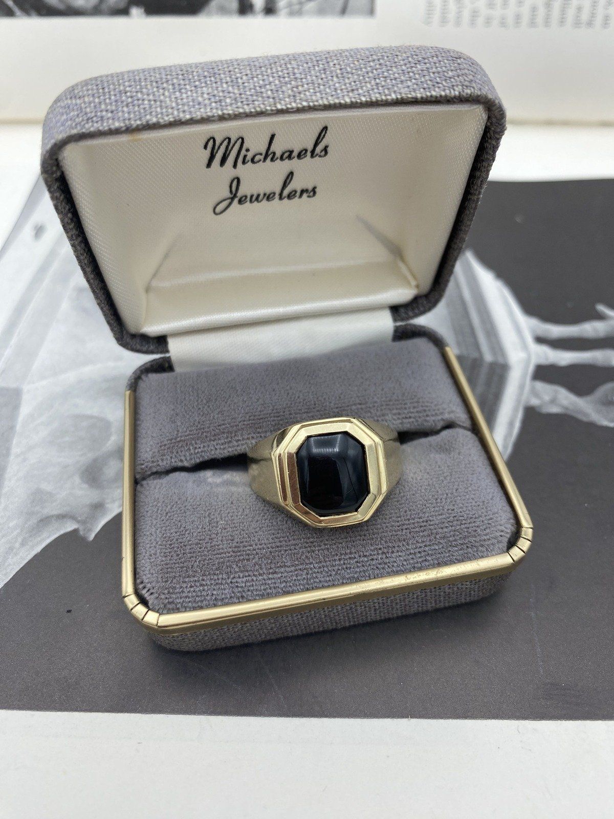 14k Black Onyx + Gold Men's Tank Ring #2731 4