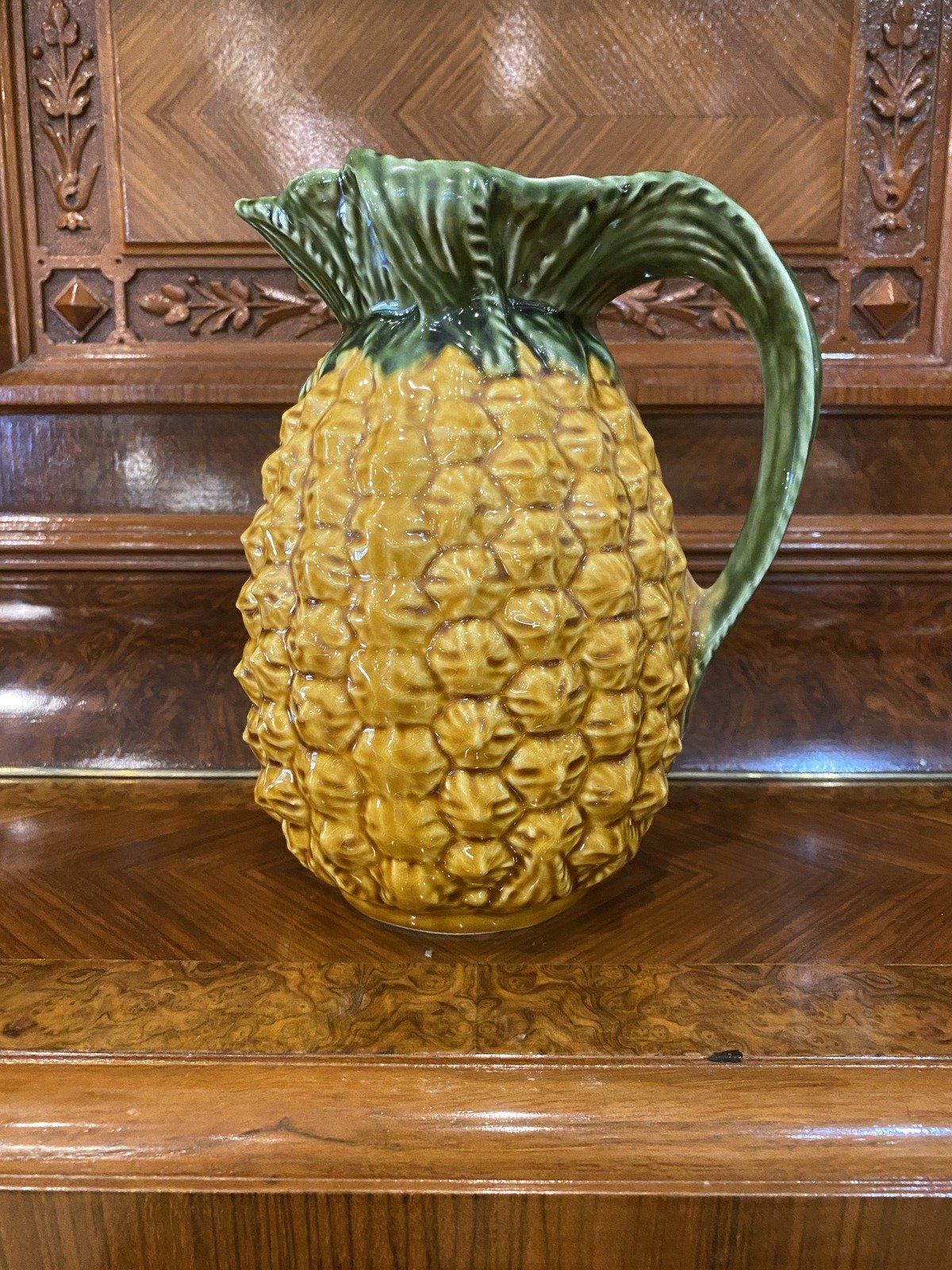 Vintage Majolica Ceramic Pineapple Drink Pitcher 8.5 2