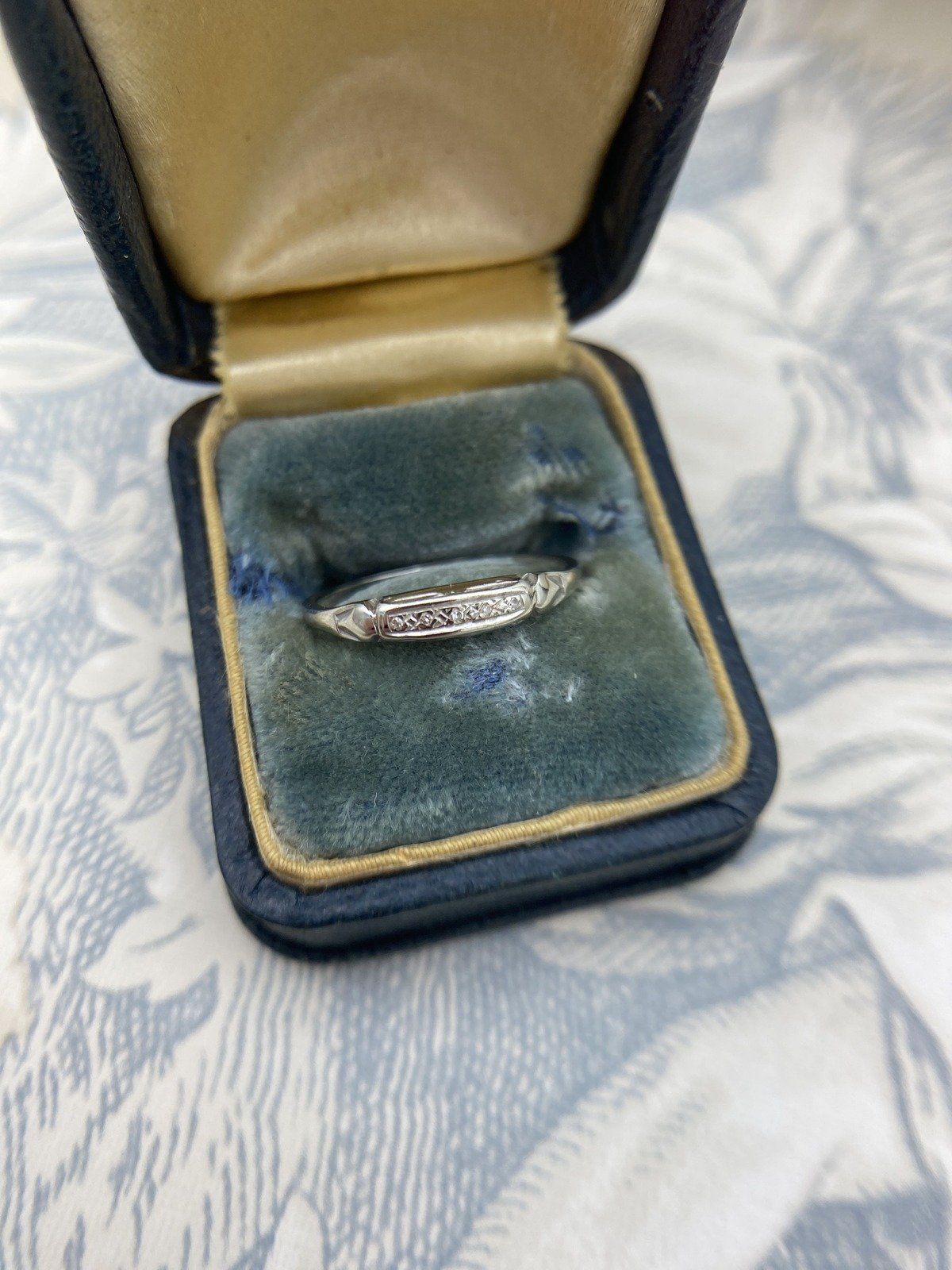 Antique 14k White Gold Diamond Ring Band w Art Deco Tapered Shoulder Details 2
