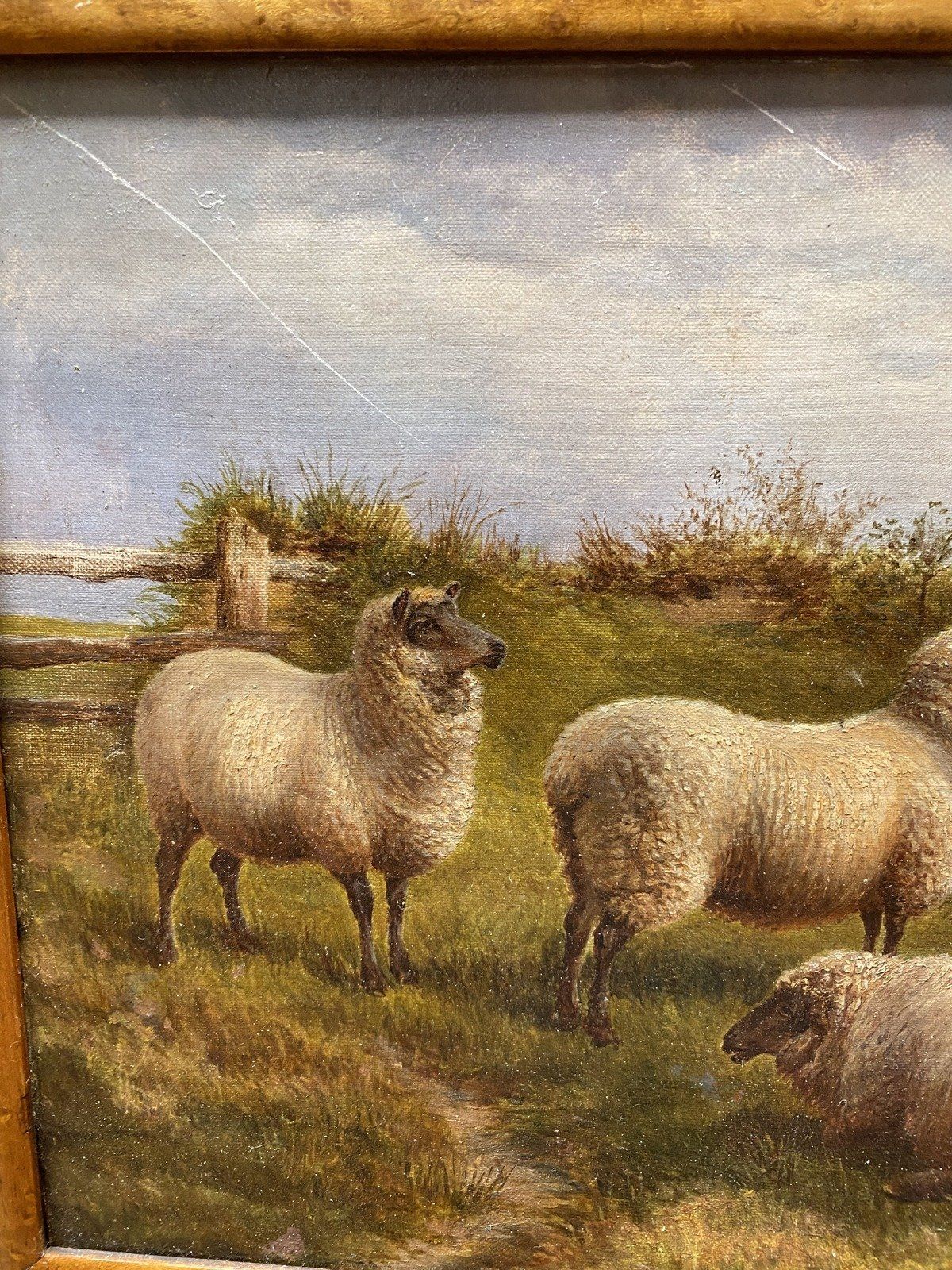Antique Original c.1889 Pastoral Painting of Sheep on Board #268 4