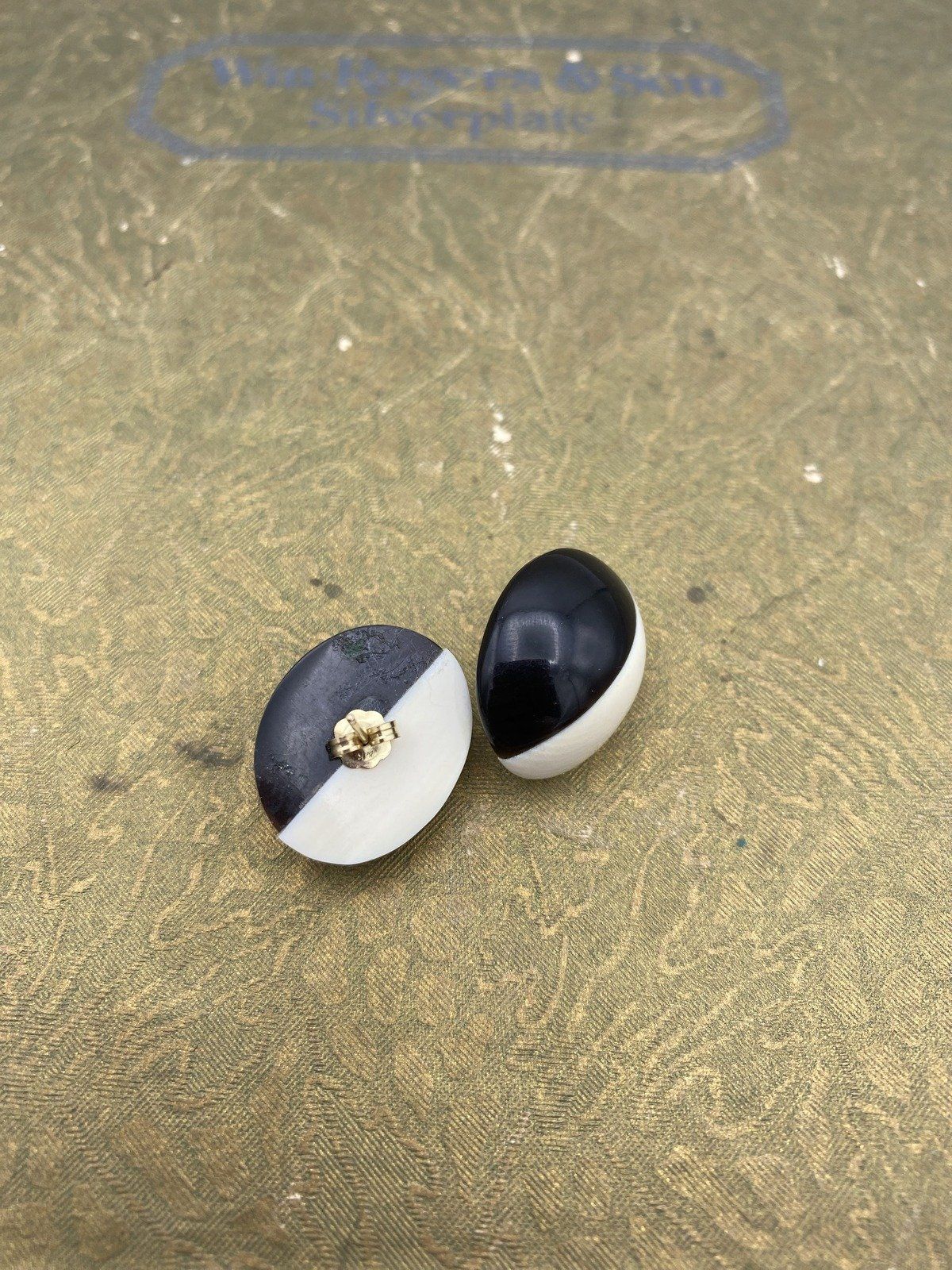 Organic Minimalistic Bone + Horn Oval Stud Earrings w 14k Post Backs 2