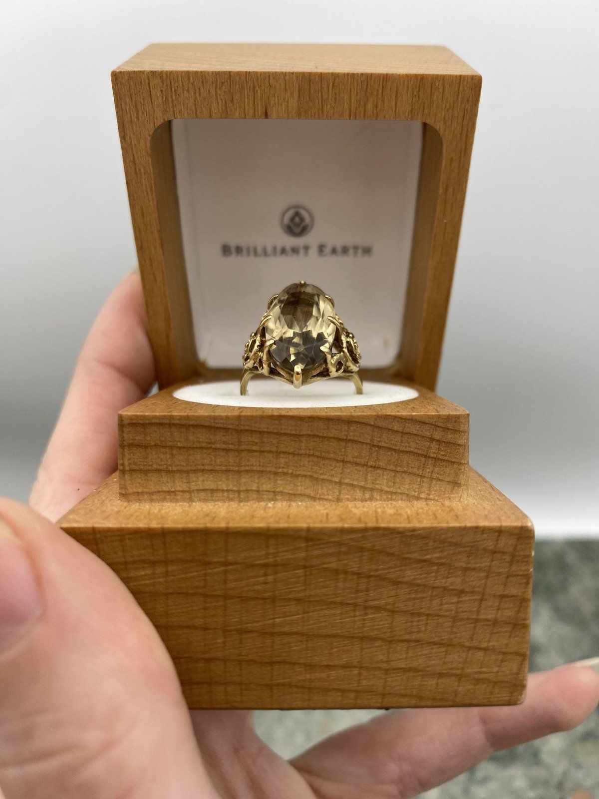 Vintage 10k Gold Elongated Natural Citrine Rose Shouldered Ring #2705 3