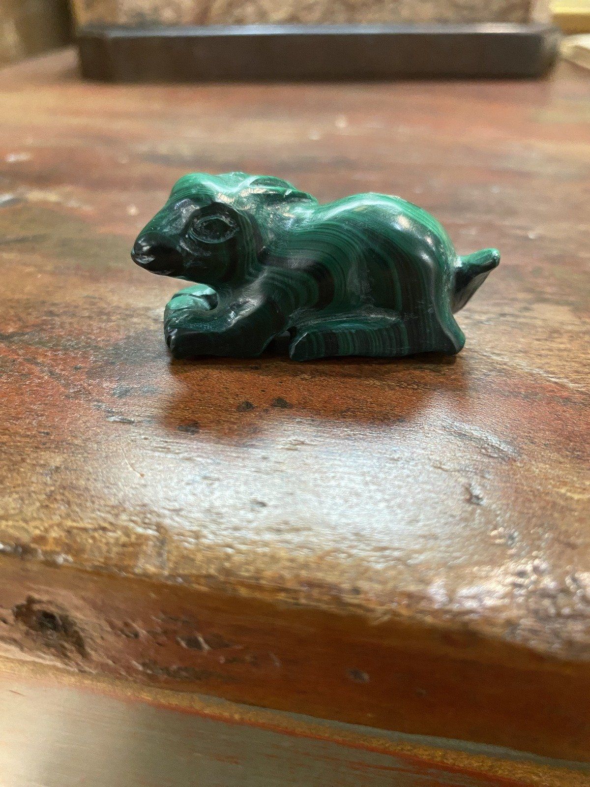 Genuine Natural Malachite Carved Hare Figurine