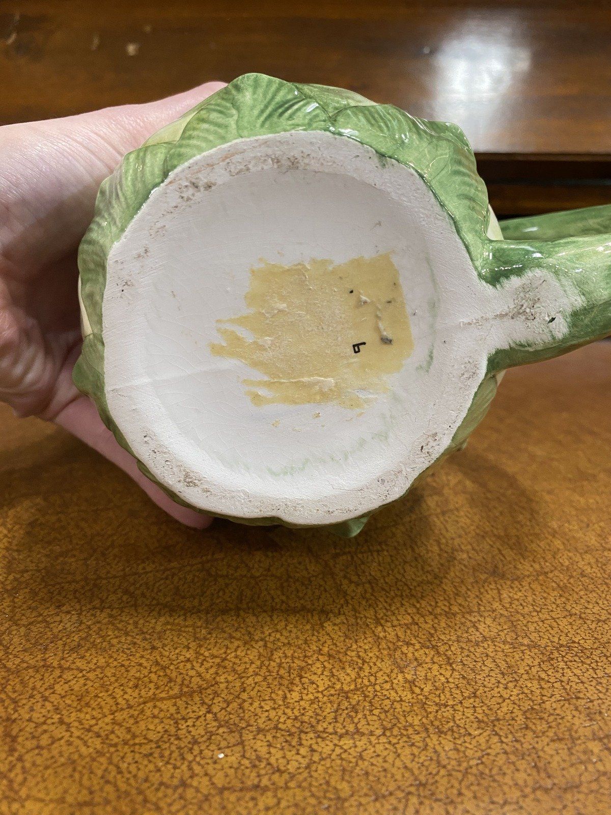 Vintage San Marco Majolica Pea Pod Drink Pitcher 6.75 8