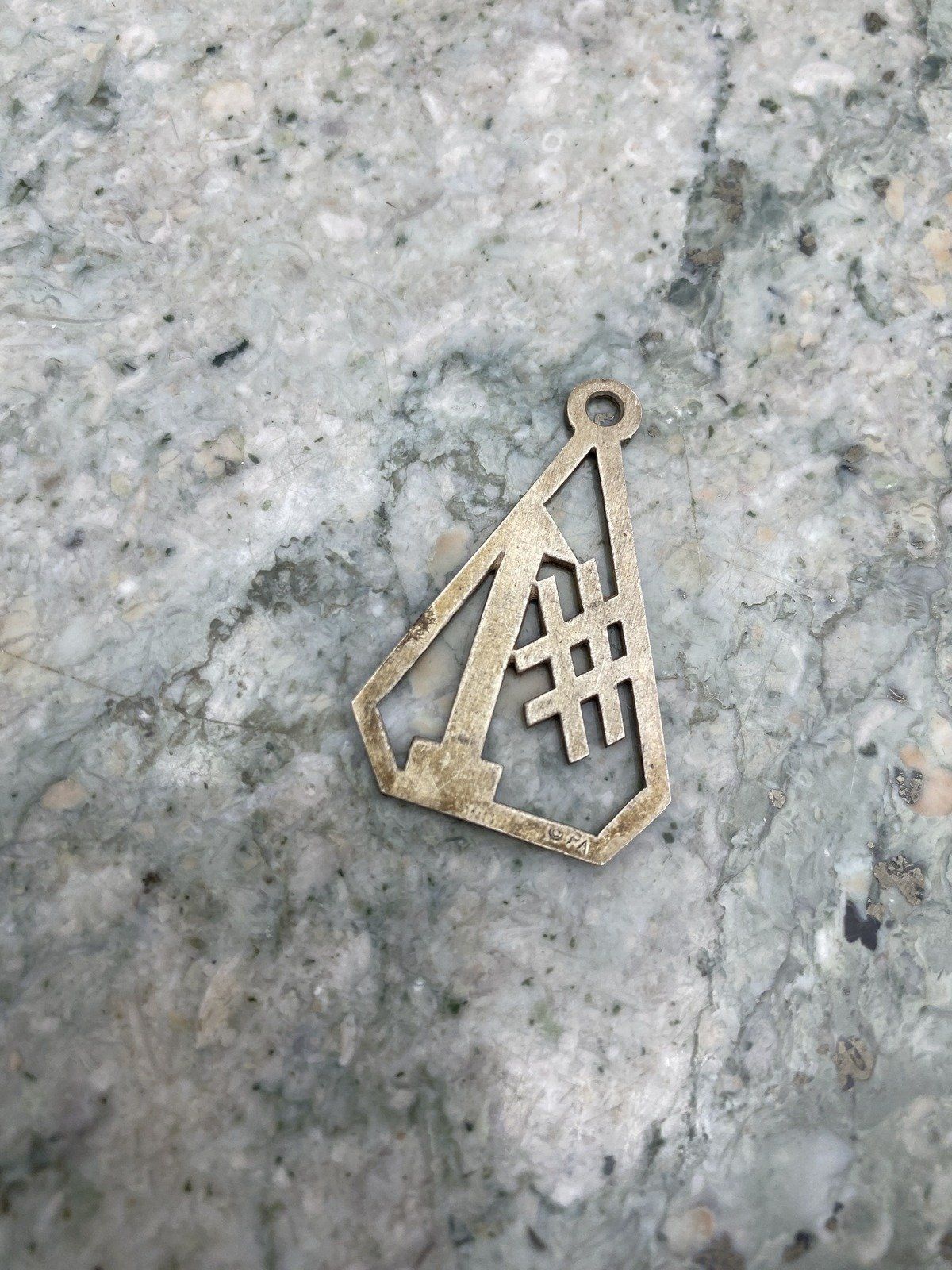 Vintage Sterling Silver #1 Reticulated Geometric Men's Drop Pendant 3