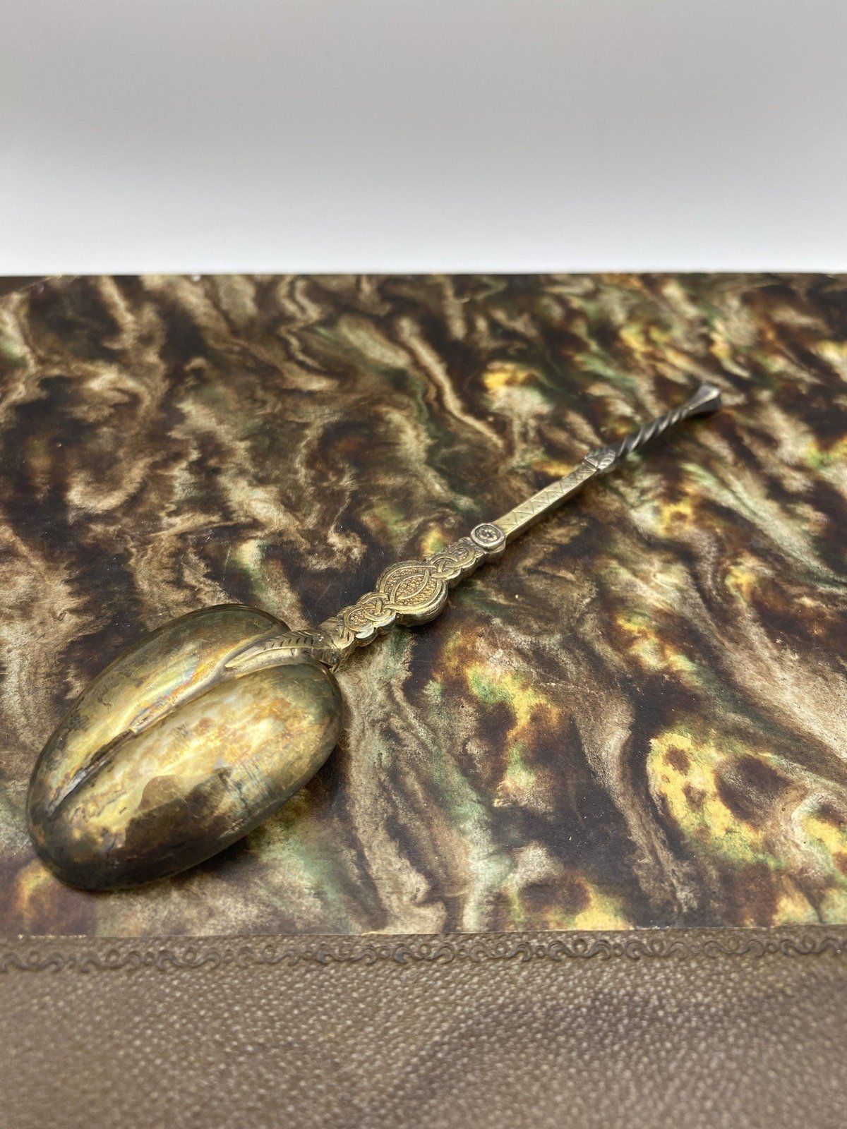 Edwardian c.1910s English Ornate Gilt Sterling Silver Anointing Spoon 2