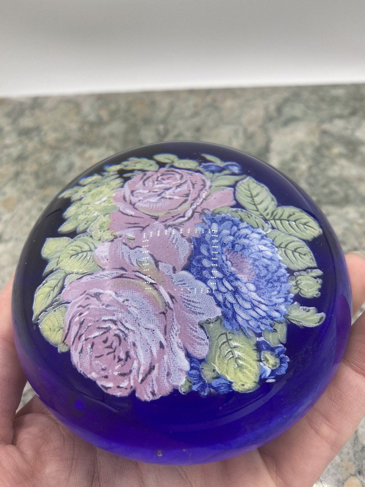 Apothocary Blue Venice Made Floral Paper Weight 1183 2