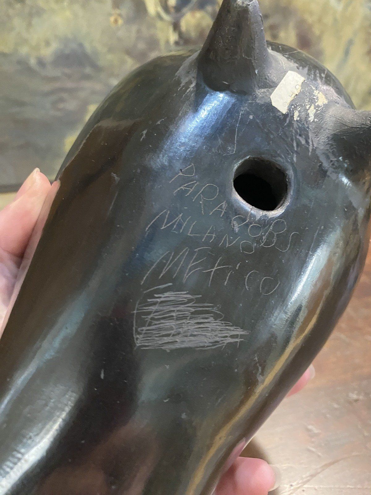 XL Signed Black Ceramic Clay Mexico Pottery Bird 5