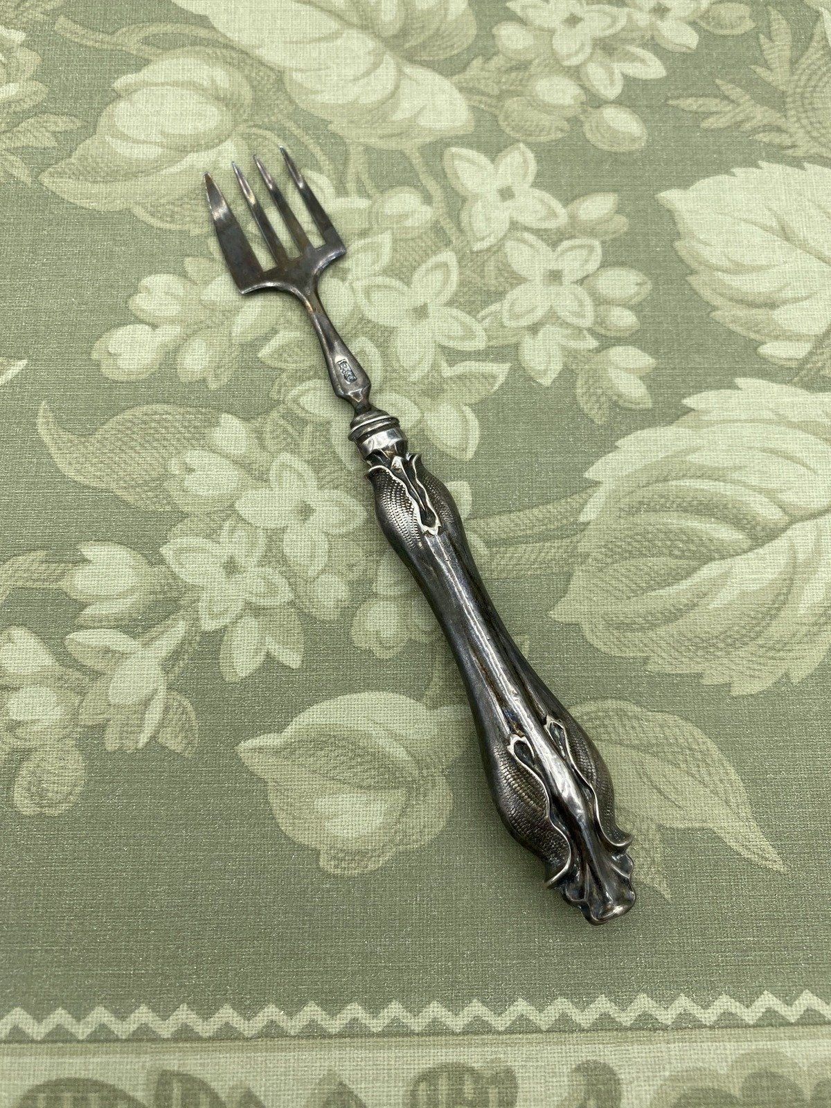 Delicate Sterling Silver Figural Handled Antique Dessert/Fish? Fork *Beautiful* 2