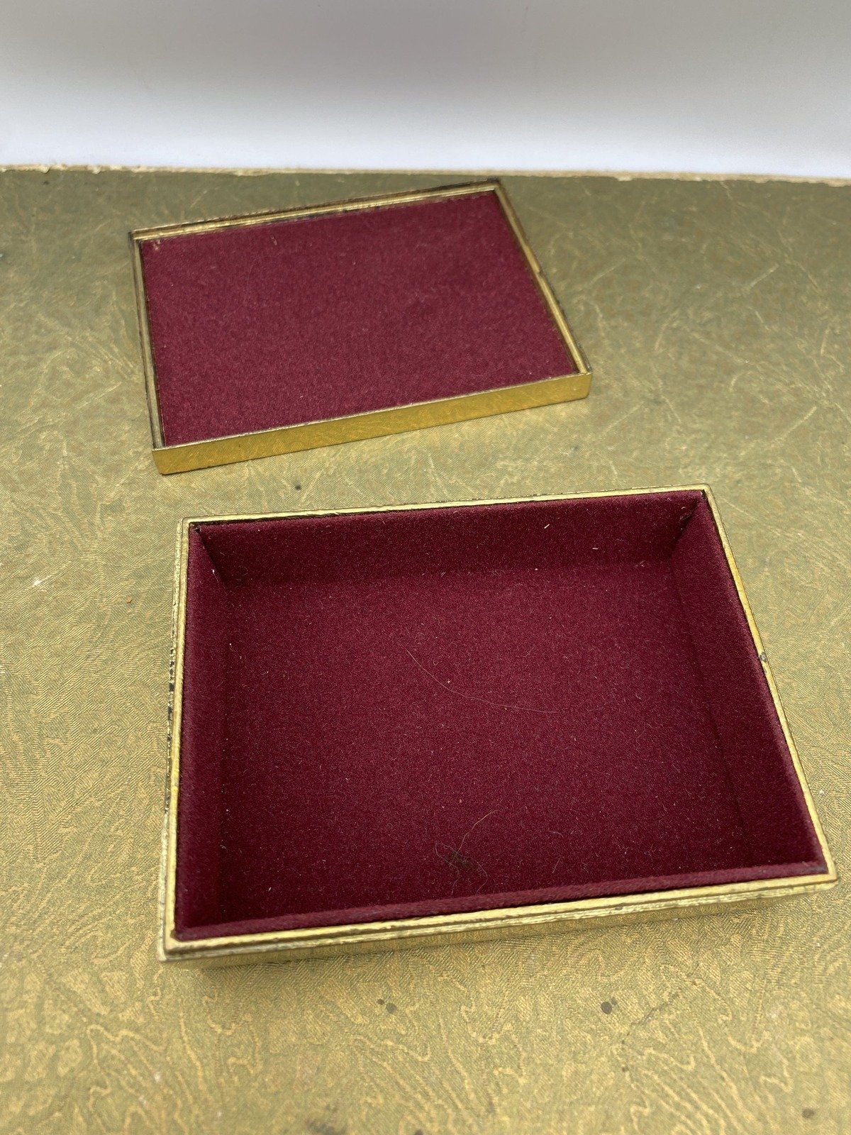 Quality Brass Velveteen Lined Jewelry Box w Lady Motif 516 3