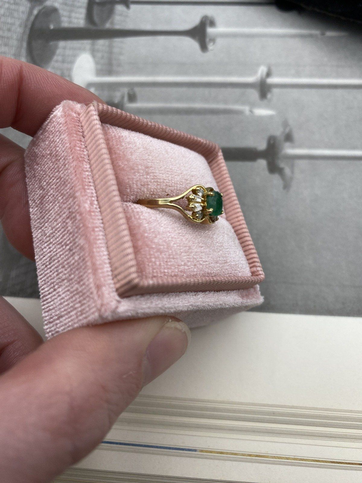 Feminine 14k Gold Oval Emerald Ring w Baguette Framing + Tapered Split Shoulders 3