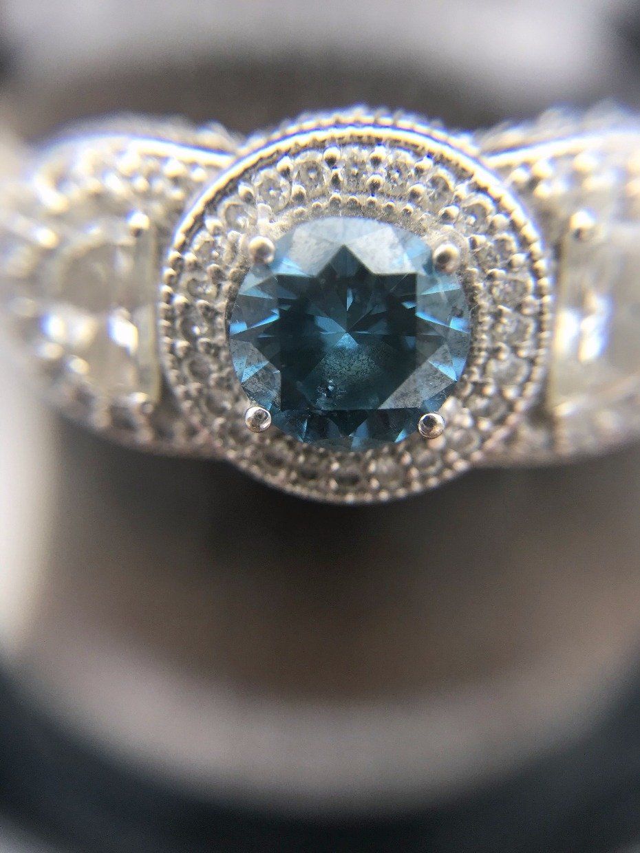 18k White Gold London Blue Topaz Diamond Crested Ring 2