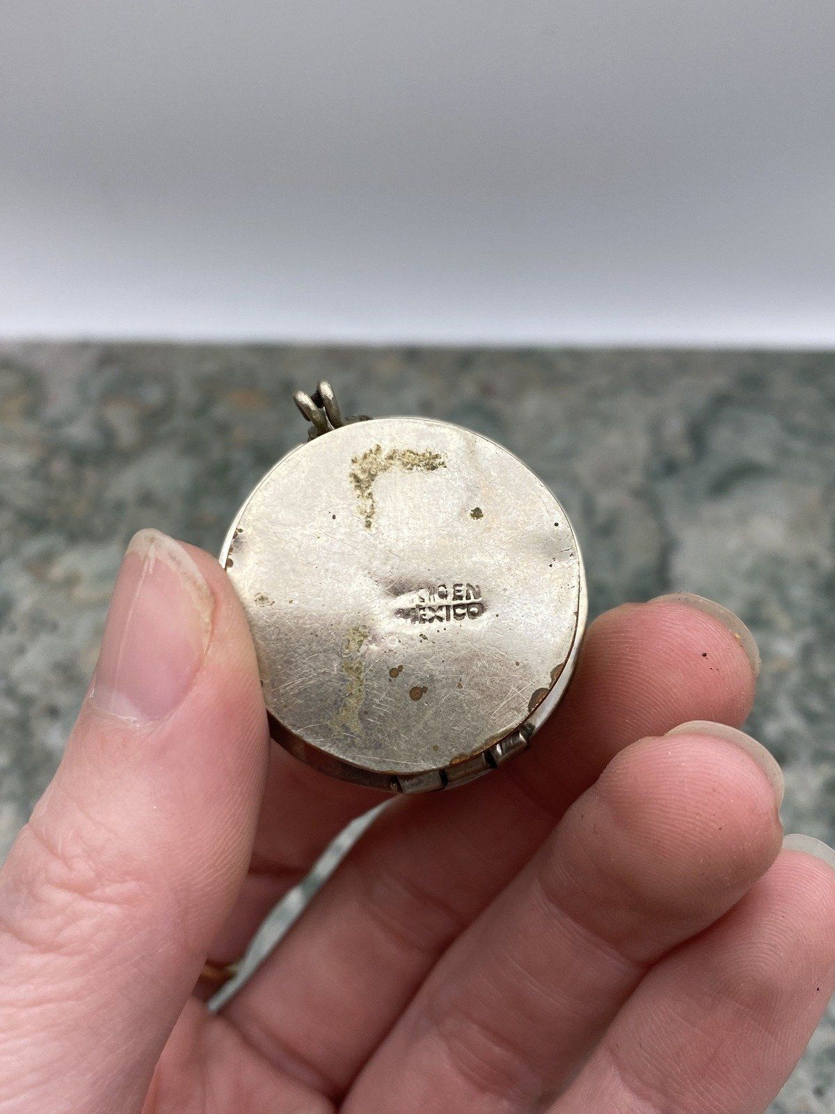 Vintage Alpaca Silver Abalone Pill Box 5