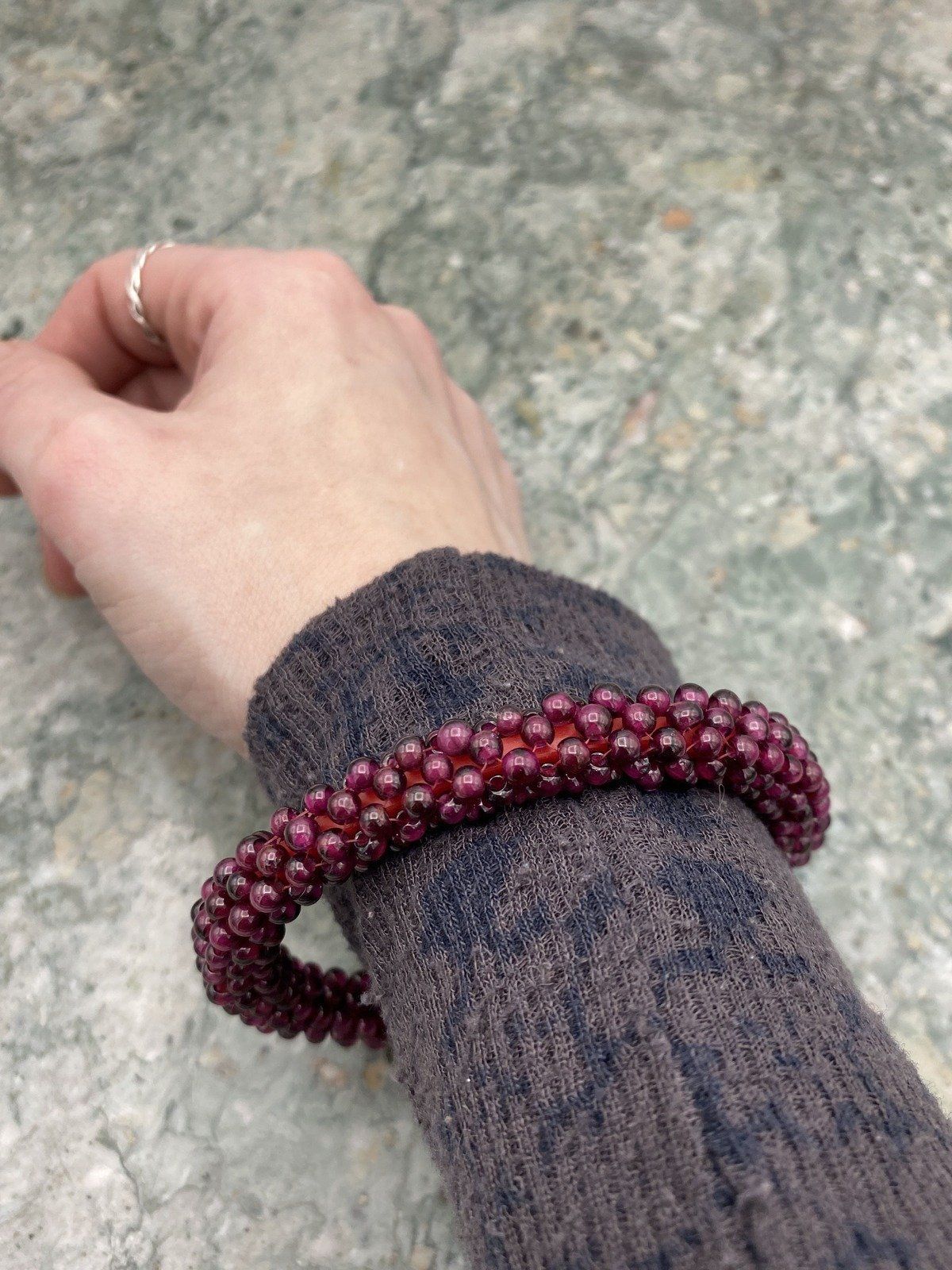 Cluster Beaded Garnet Woven Circle Bangle Bracelet 2