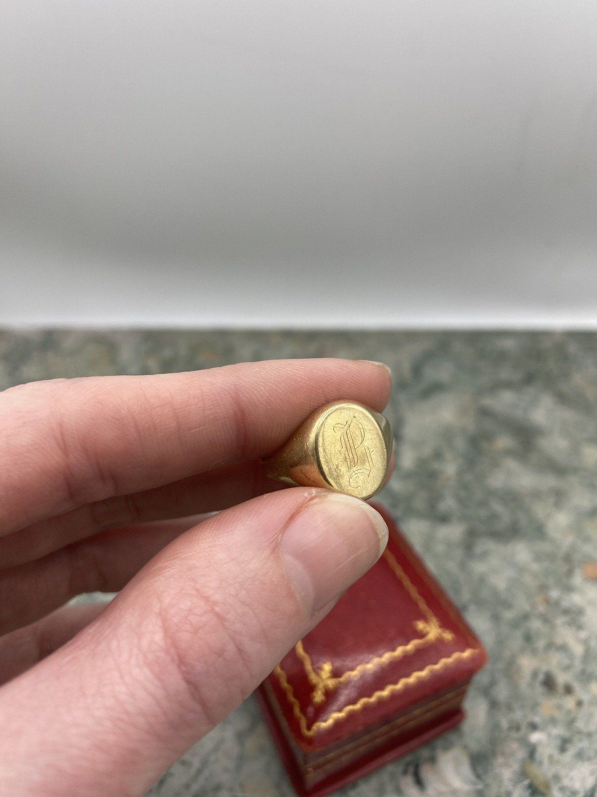 Vintage 10k Gold Old Script B Signet Ring 3