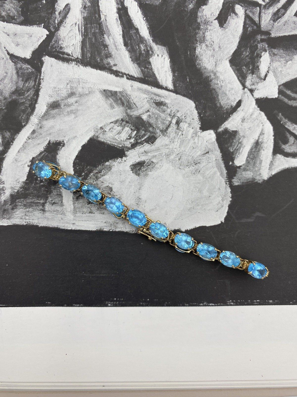 Vintage 10k Gold Oval Faceted Blue Topaz Layering Gemstone Tennis Bracelet 7L 4