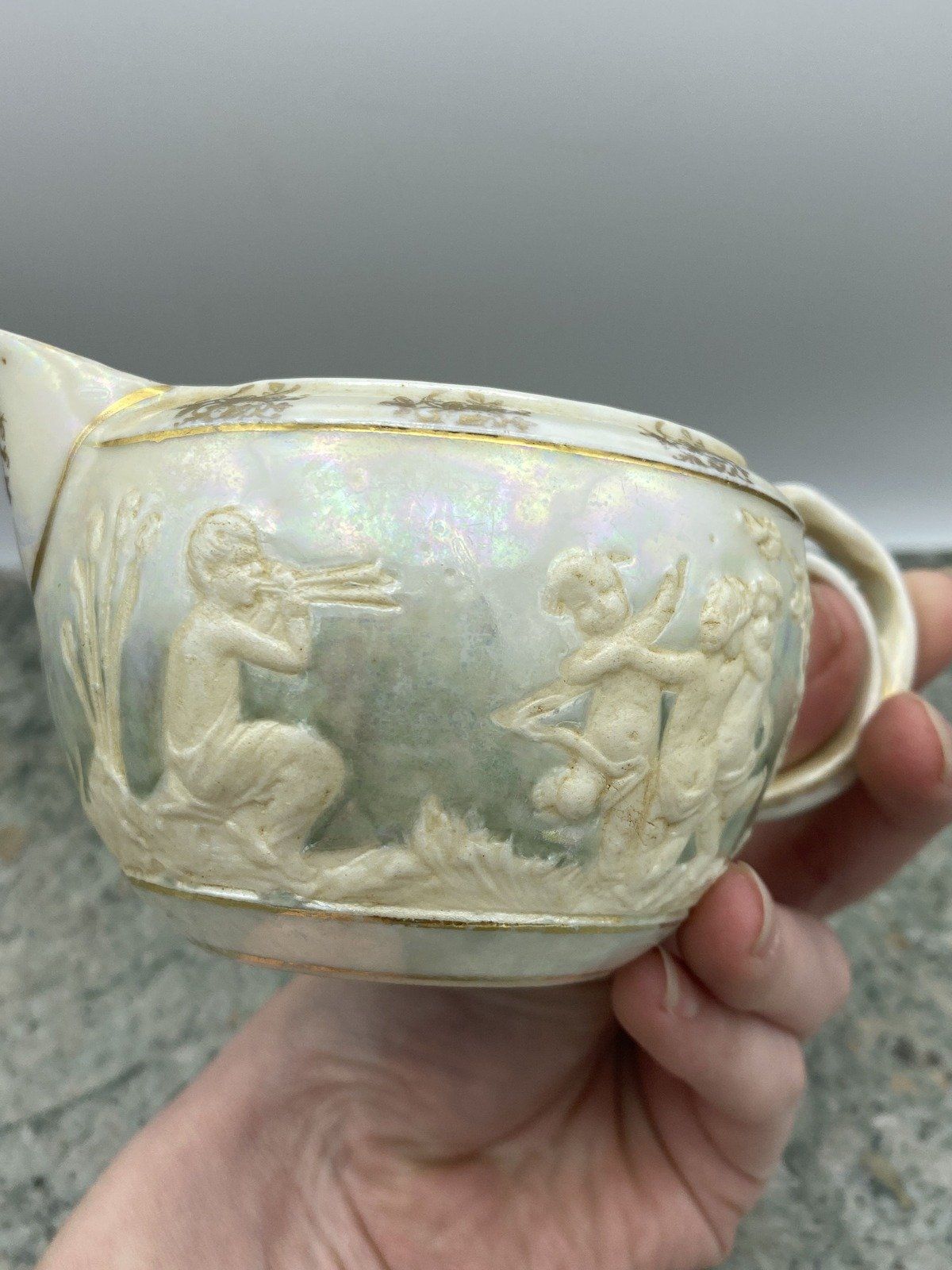 Opalescent Lusterware Figural Cherub Creamer 6