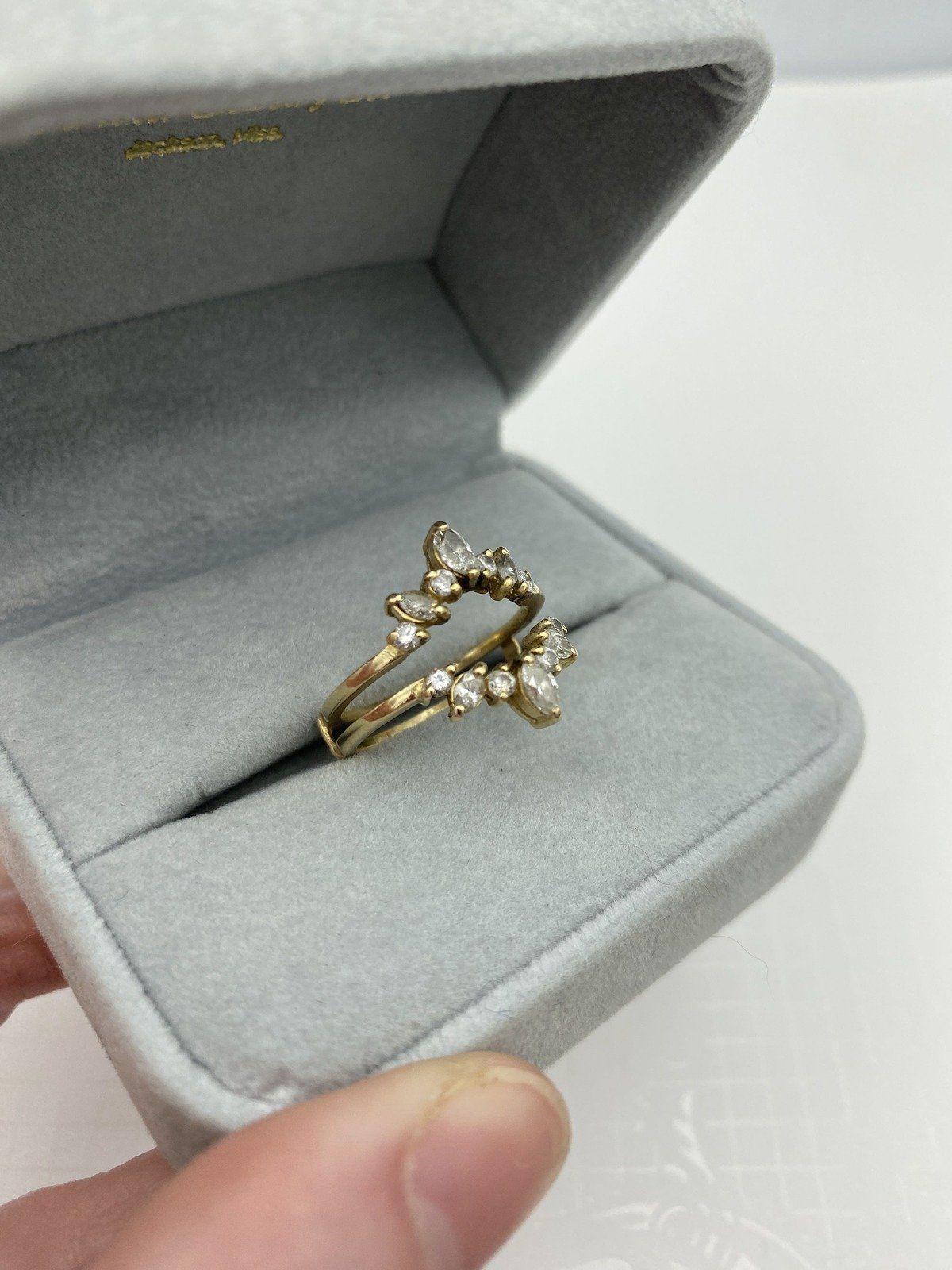 14k Gold Vintage Marquise Diamond Ring Guard Bridal Slip Band w Round Cut Diamond Accents 6