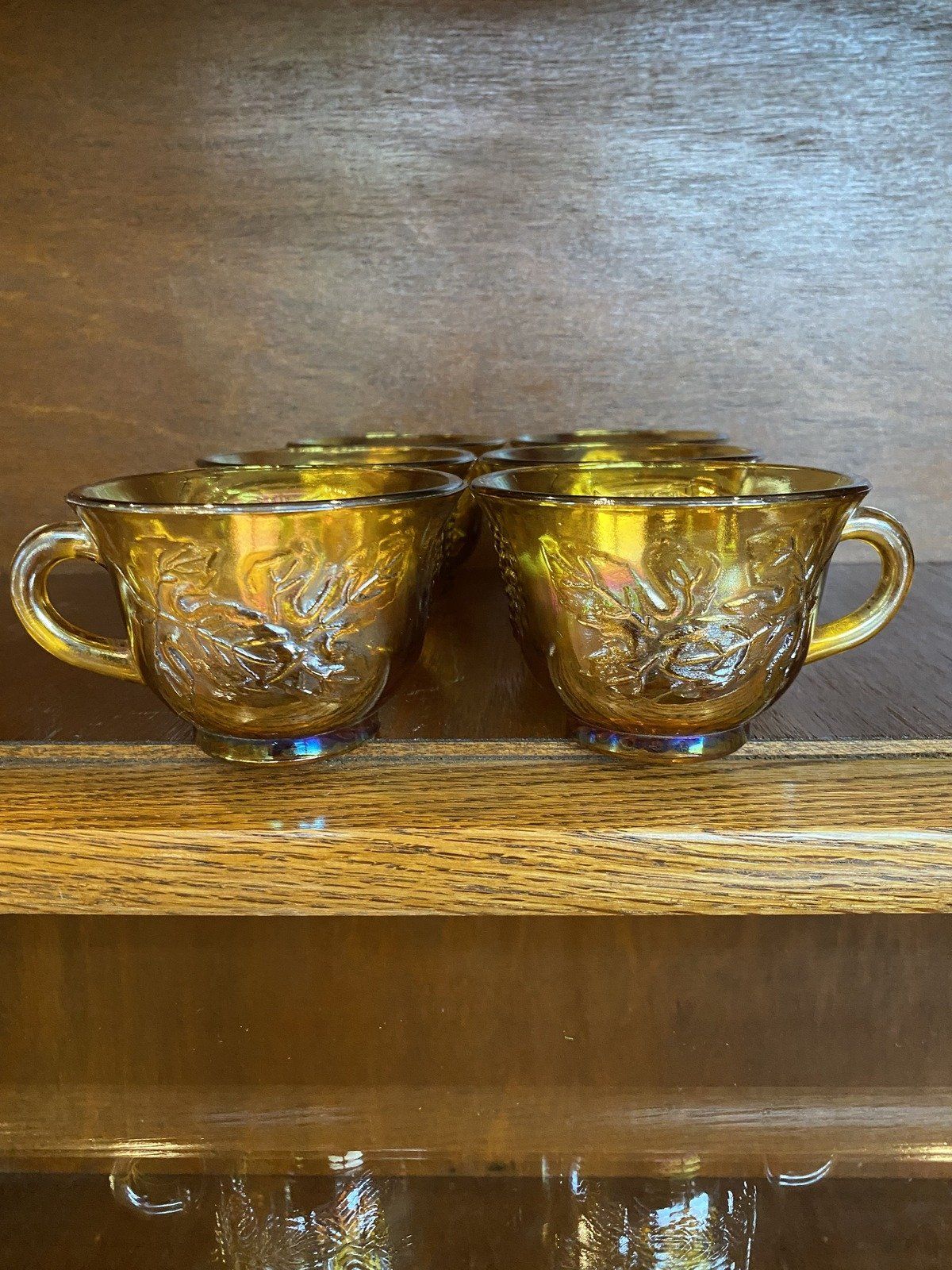 Indiana Carnival Glass Marigold Orange Carnival Glass Punch Bowl + 6 Cups 7