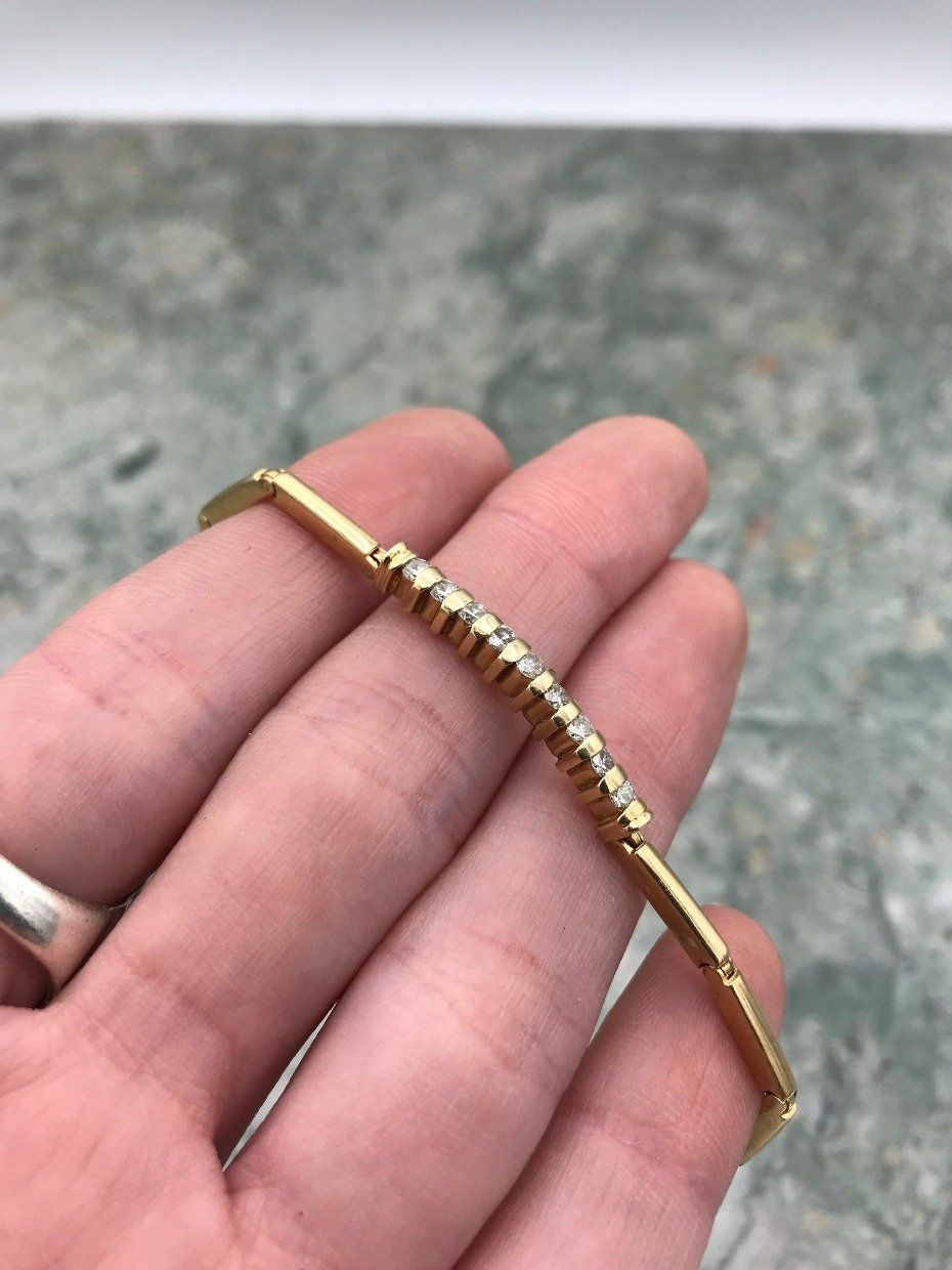 14k Gold Bar Link Diamond Row Bracelet 4