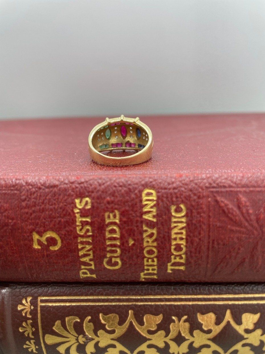 Gorgeous 14k Gold Ruby + Emerald + Sapphire + Diamond Cuff Ring Band 4