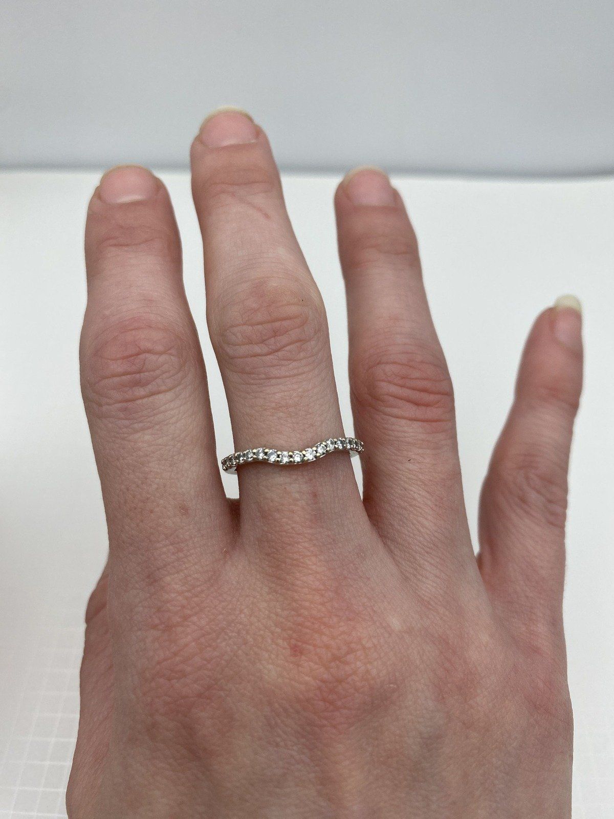 14k White Gold Pave Diamond Ring Guard w Rounded Dip 4