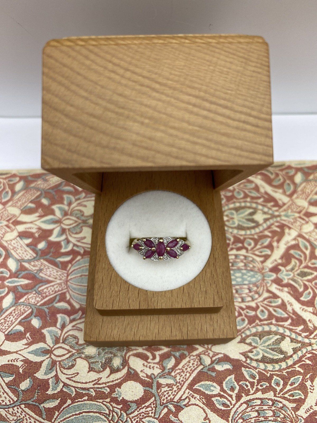 10k Gold Marquise Cut Natural Ruby Almonde Ring w Butterfly Arranged Gems 2
