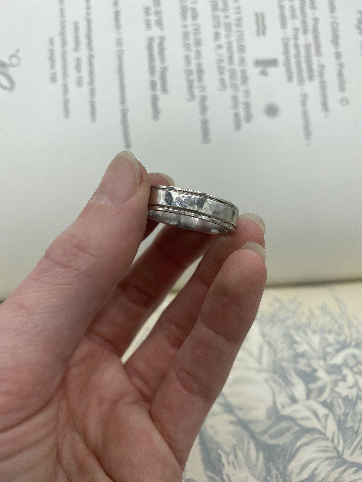 Men's 14k White Gold Hammered + Textured Edge Weighty Wedding Ring Band 3
