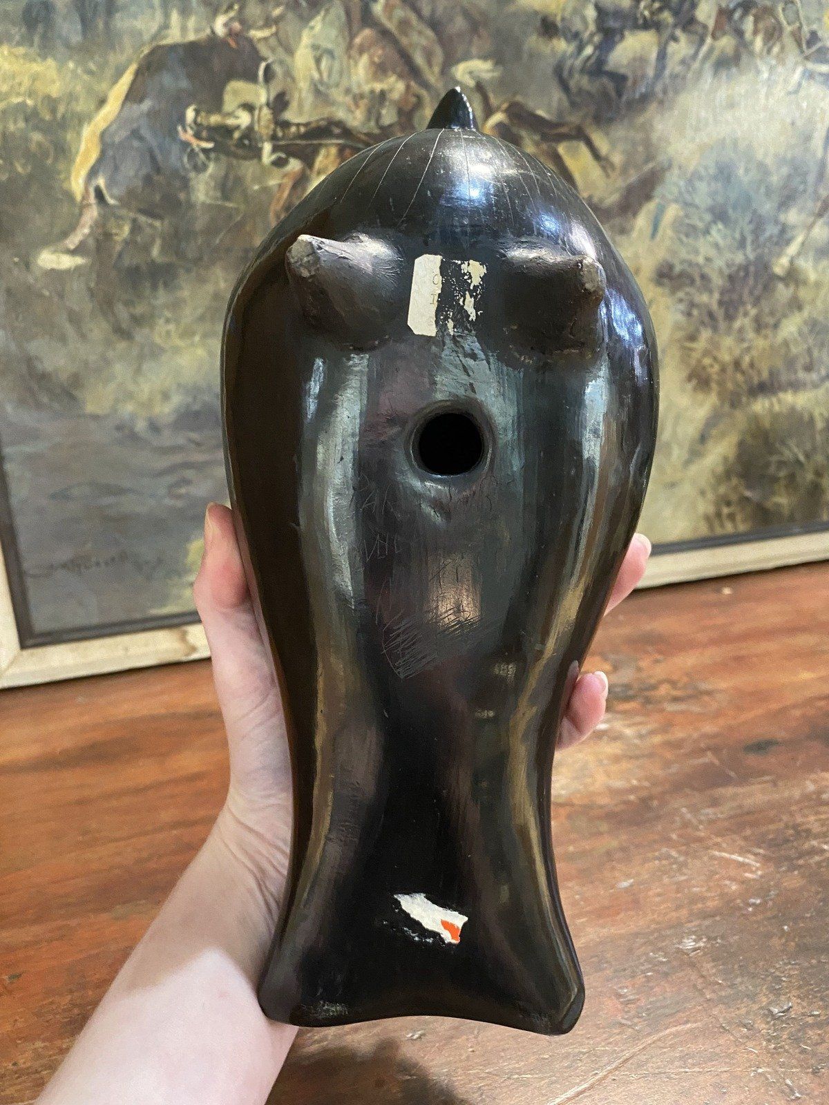 XL Signed Black Ceramic Clay Mexico Pottery Bird 3