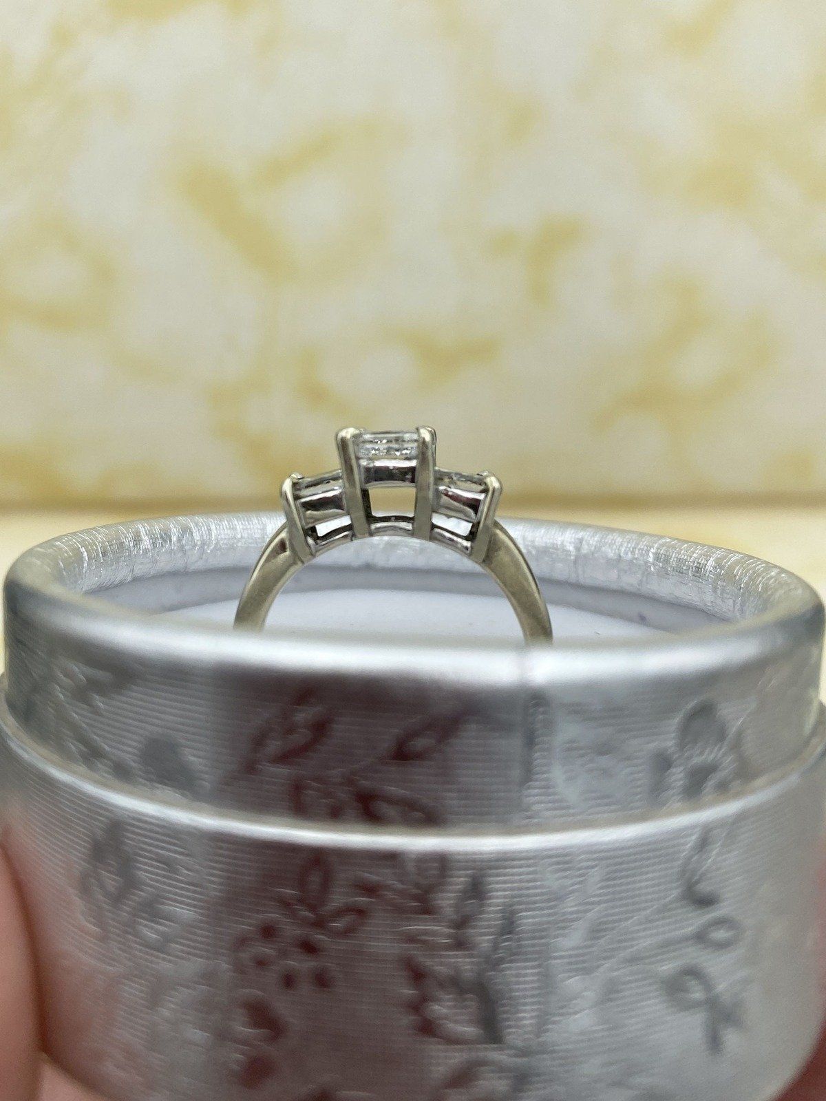 Weighty Vintage 14k White Gold 2.06ctw Princess Cut Diamond Squared Trio Engagement Ring 3