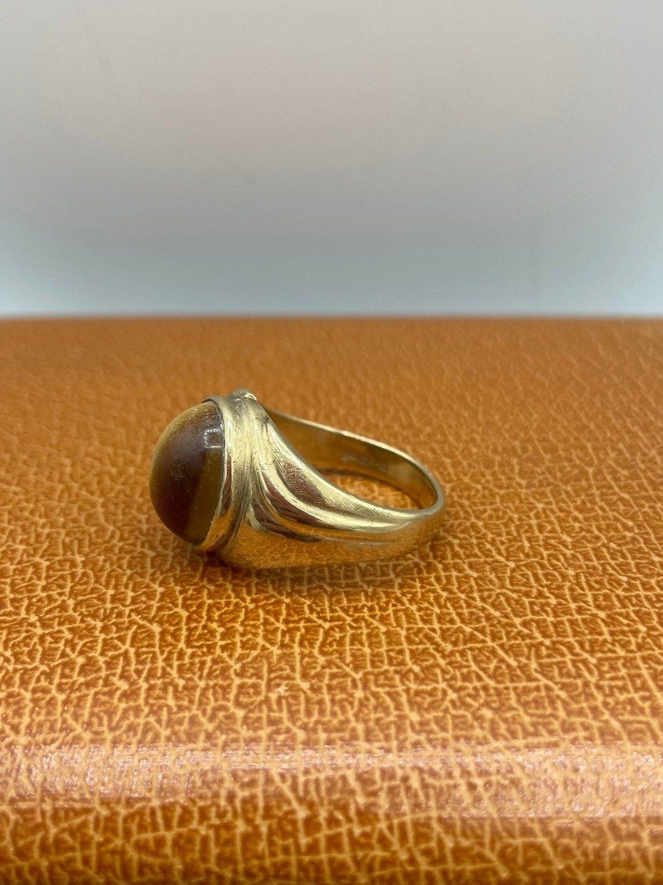 Men's Vintage Weighty 10k Gold + Matte Finish Tiger's Eye Ring 3