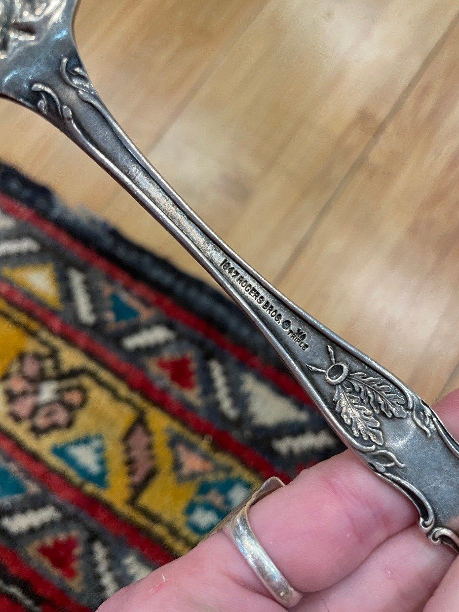 Antique c.1847 Rogers Silver Plated Acorn Motif Serving Fork 4