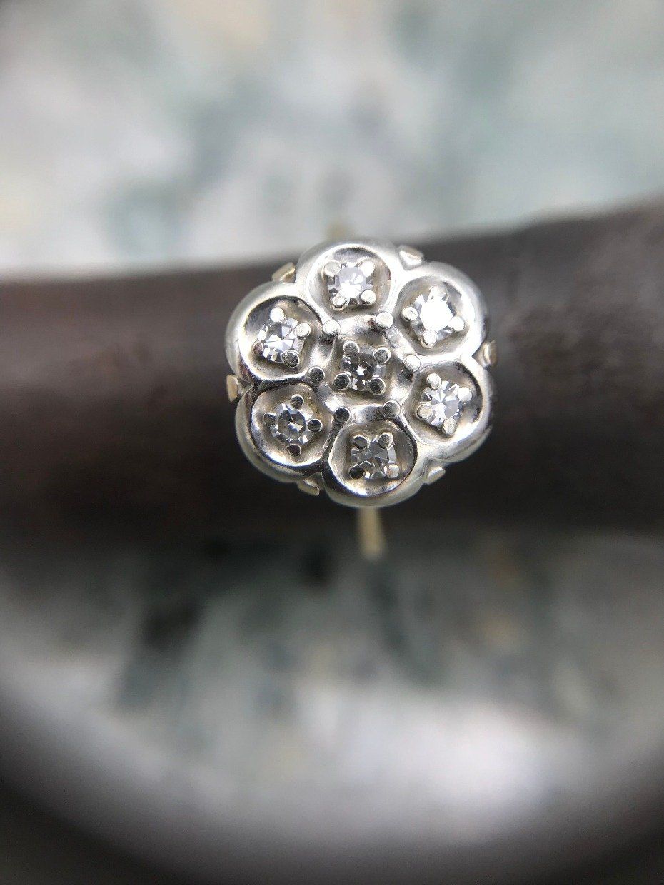 14k White + Yellow Gold .42ctw Diamond Cluster Flower Engagement Ring 2