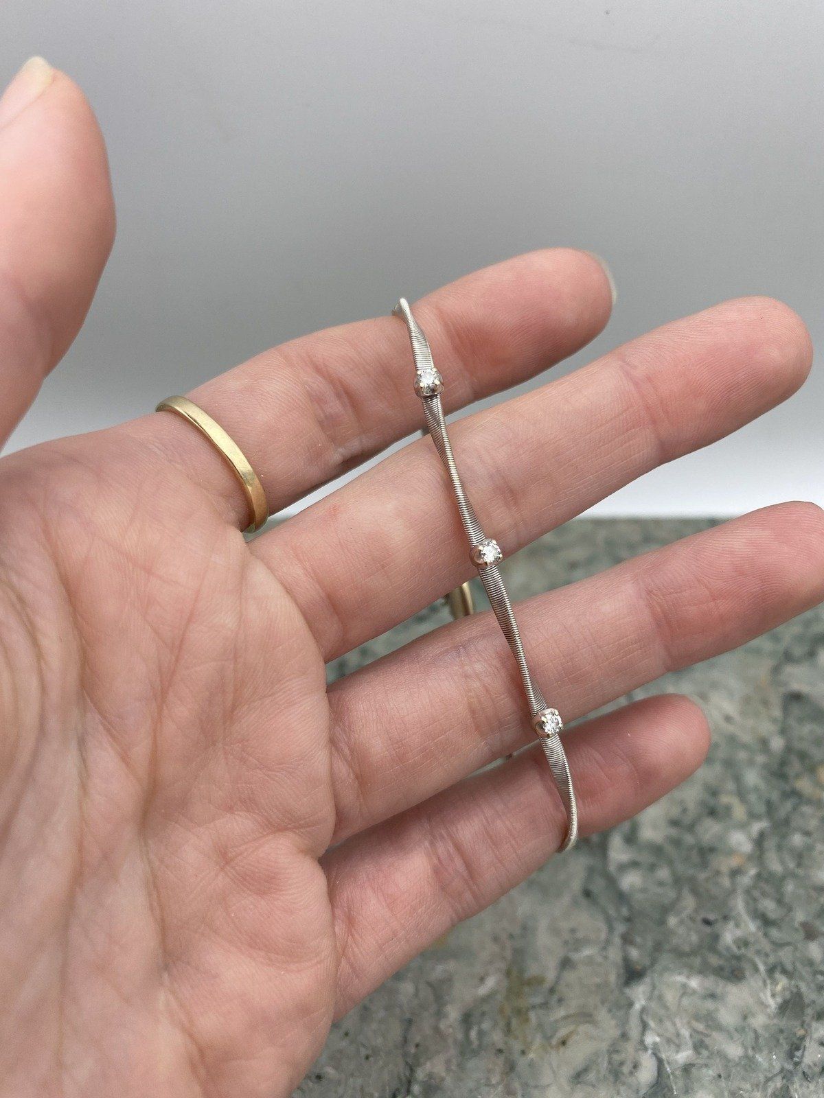 14k White Gold Marco Bidego Trio Diamond Spun Twist Layering Bracelet 7 #3405 3