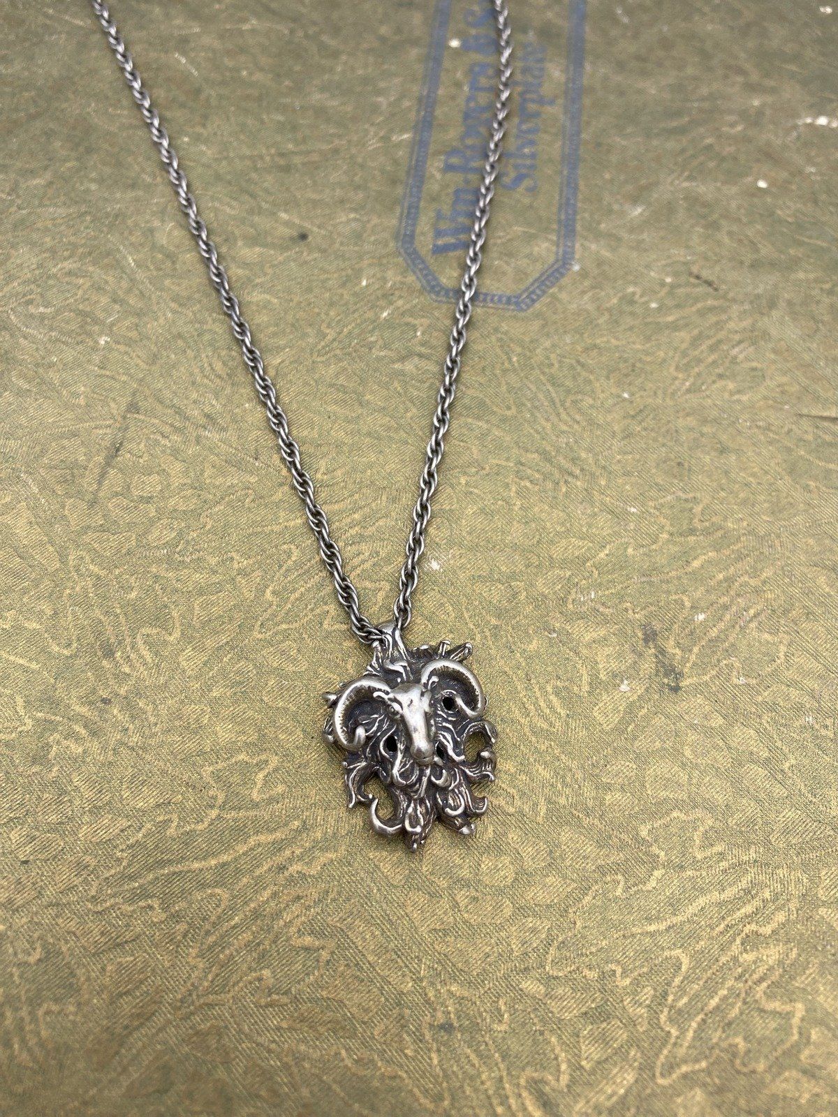 Vintage Artist Signed Sterling Silver Figural Aries Ram's Head Necklace 18L 3
