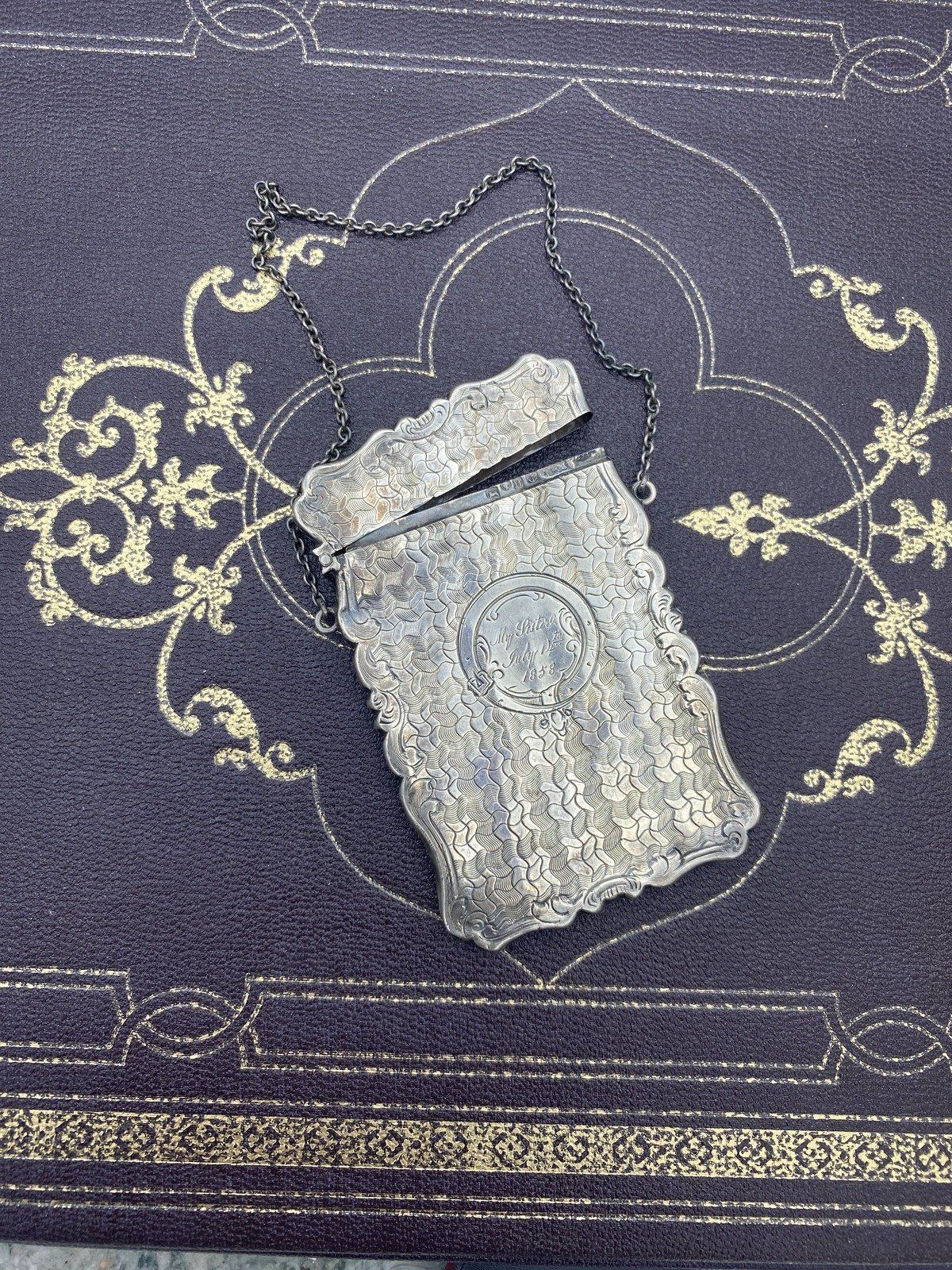 Antique c.1858 Sterling Silver Chatelaine Dance/Notecard Holder 7