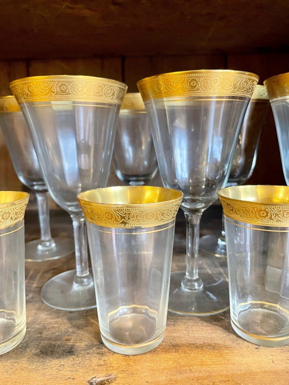 11pc Gold Rimmed Glassware Stem + Sherry Set 3