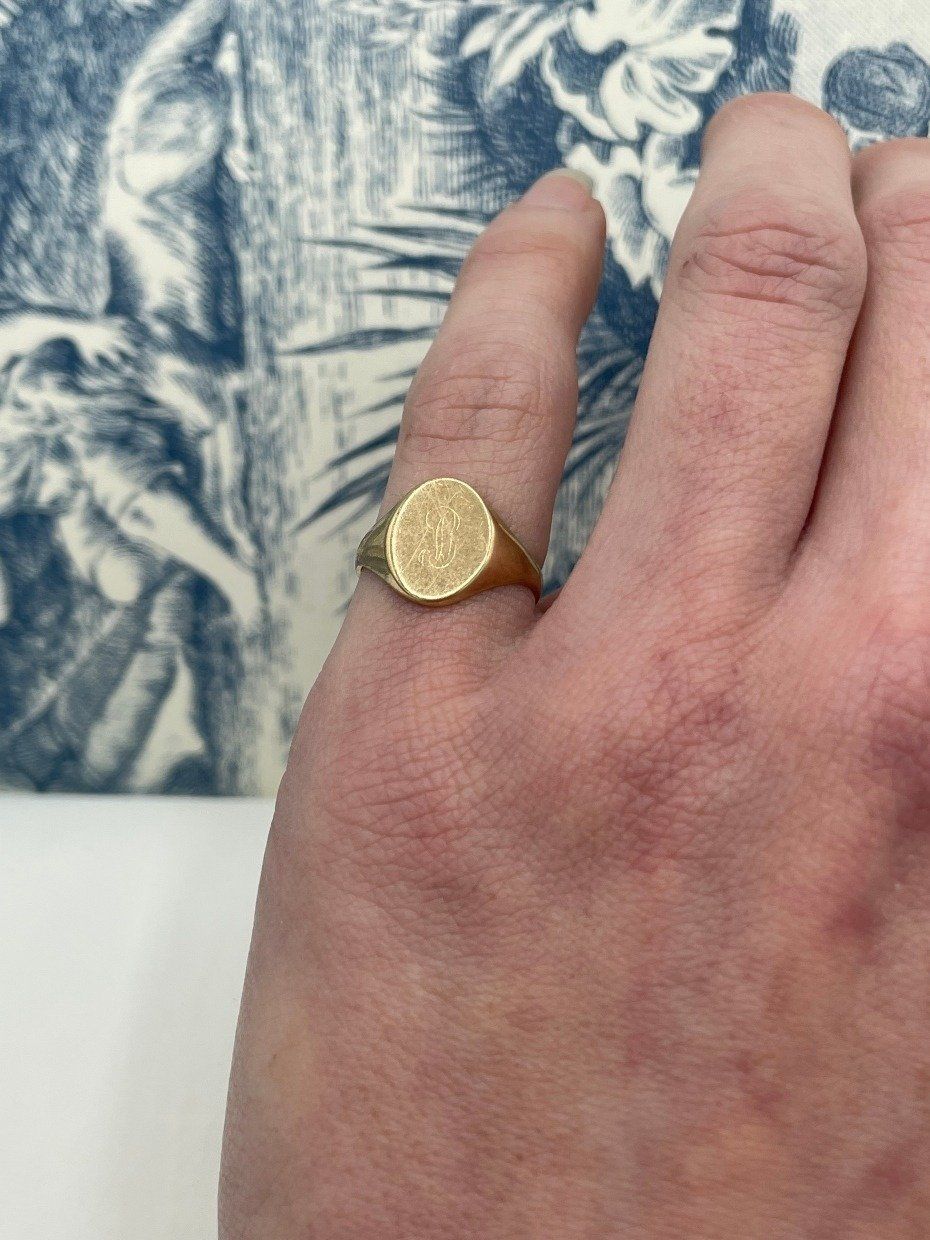 Tiny Antique 10k Gold B Initial Signet Ring 3