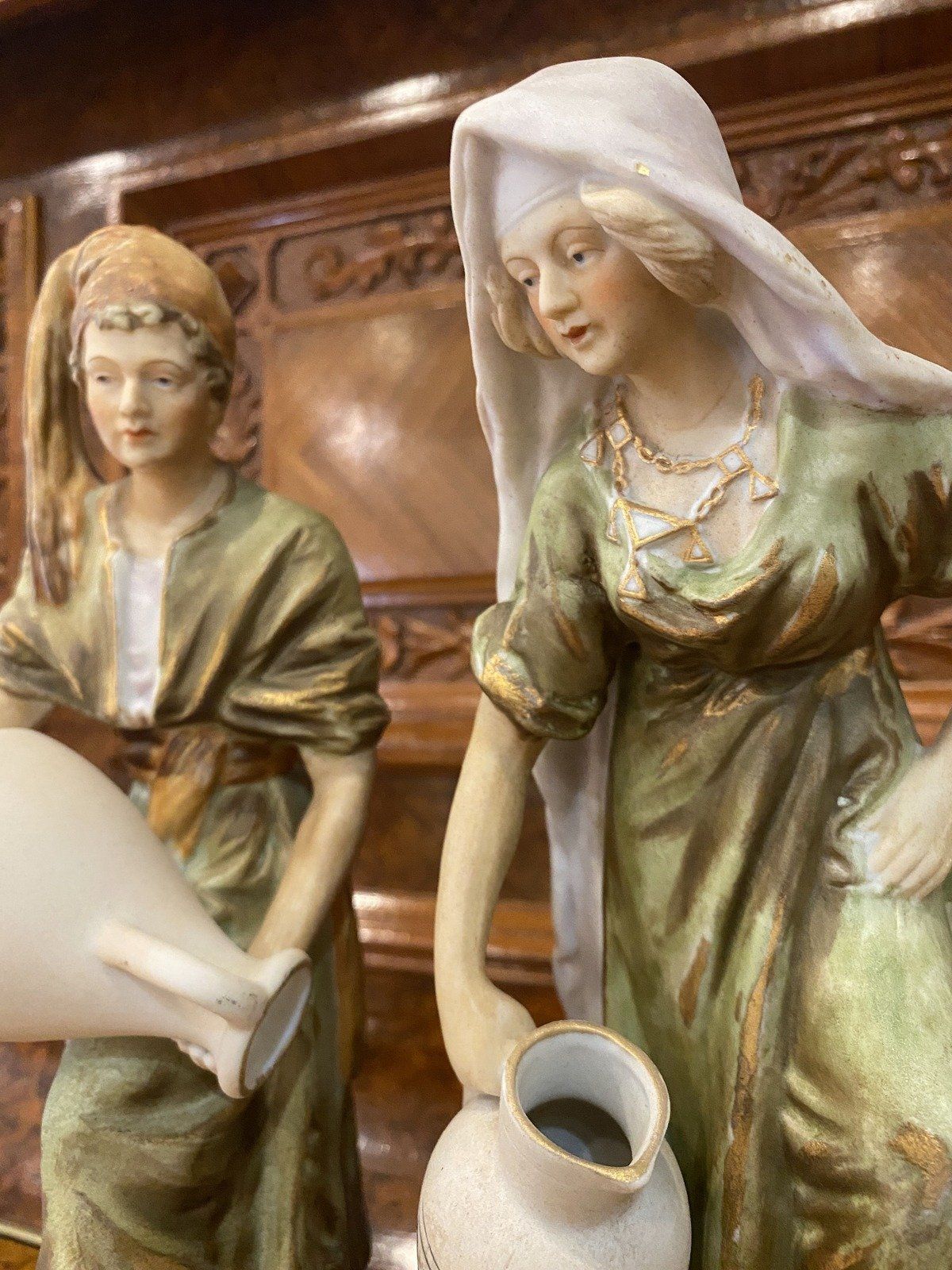 Japanese Bisque Porcelain Bohemian Statuettes 13H 5
