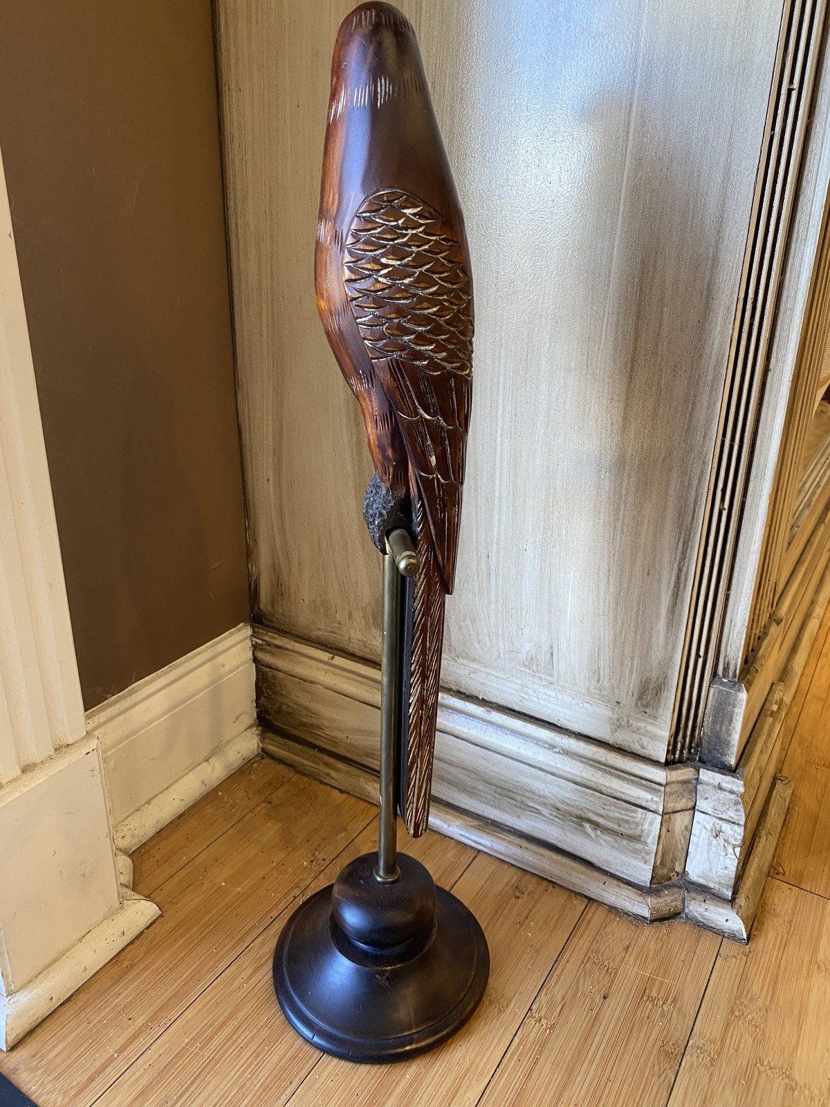 SARREID LTD Hand Carved Wood Bird on Brass Cage Stand 10
