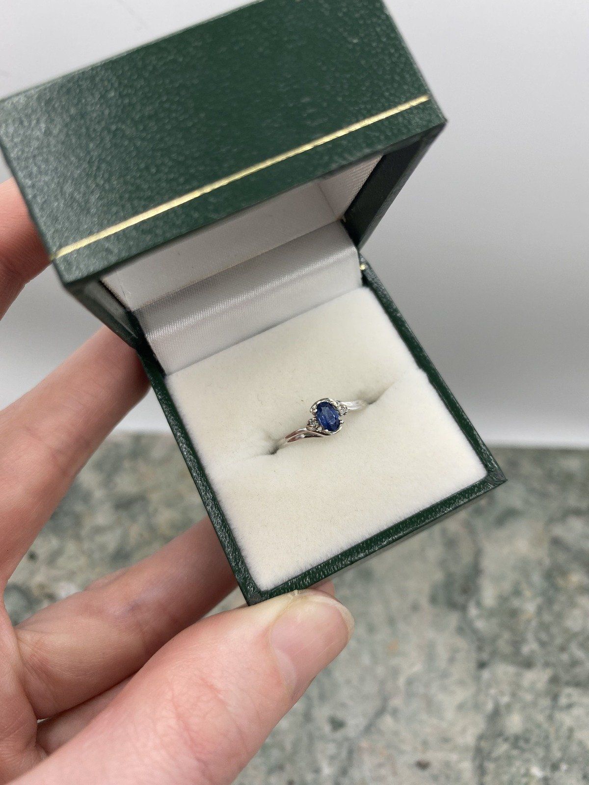 Tiny 10k White Gold Oval Cut Blue Sapphire w Bypass Wave Shoulders 2