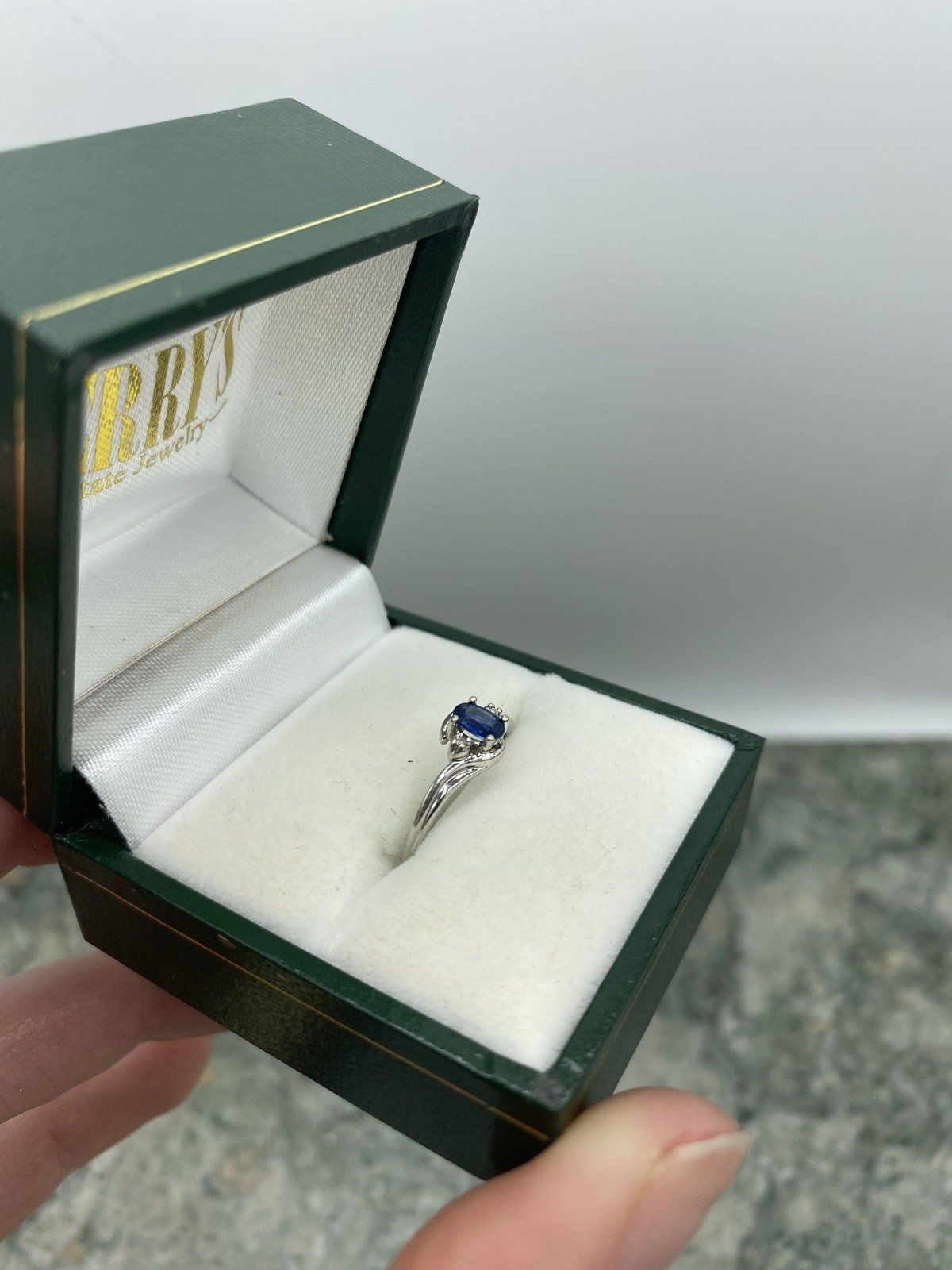 Tiny 10k White Gold Oval Cut Blue Sapphire w Bypass Wave Shoulders 3