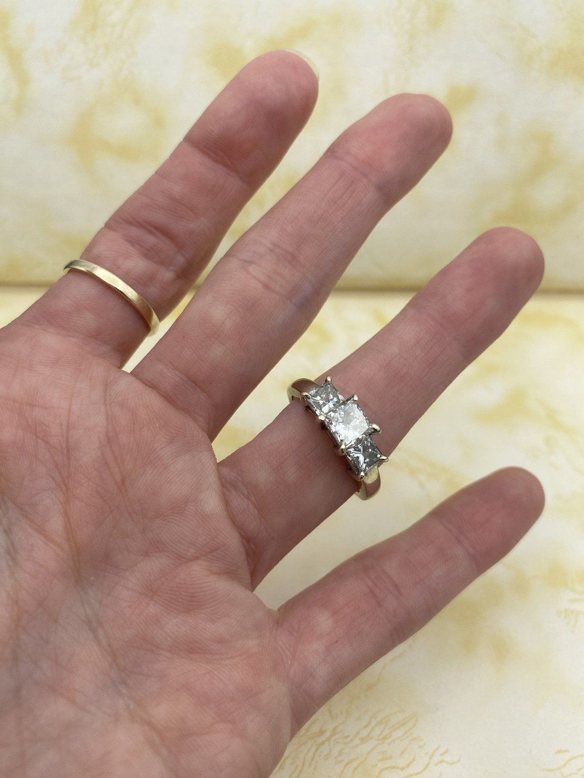 Weighty Vintage 14k White Gold 2.06ctw Princess Cut Diamond Squared Trio Engagement Ring 11