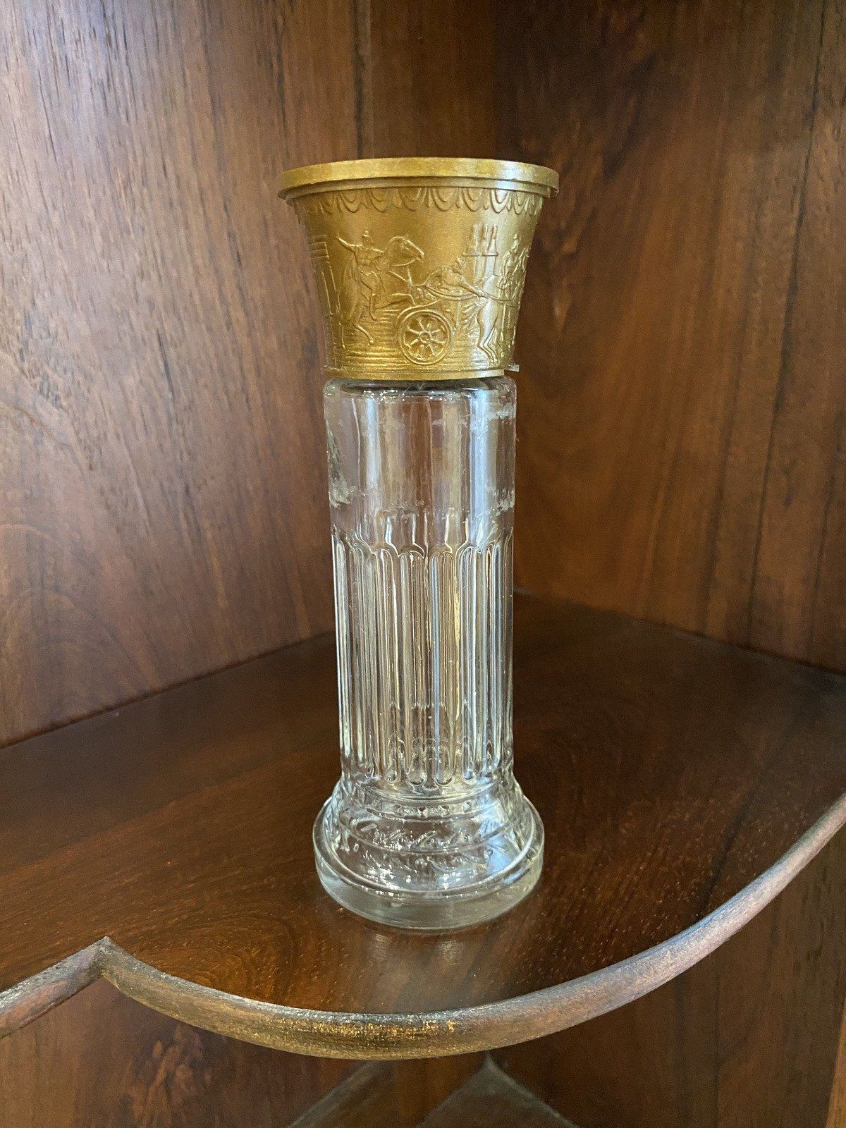Vintage Corinthian Column Bottle w Figural Roman Motif Lid