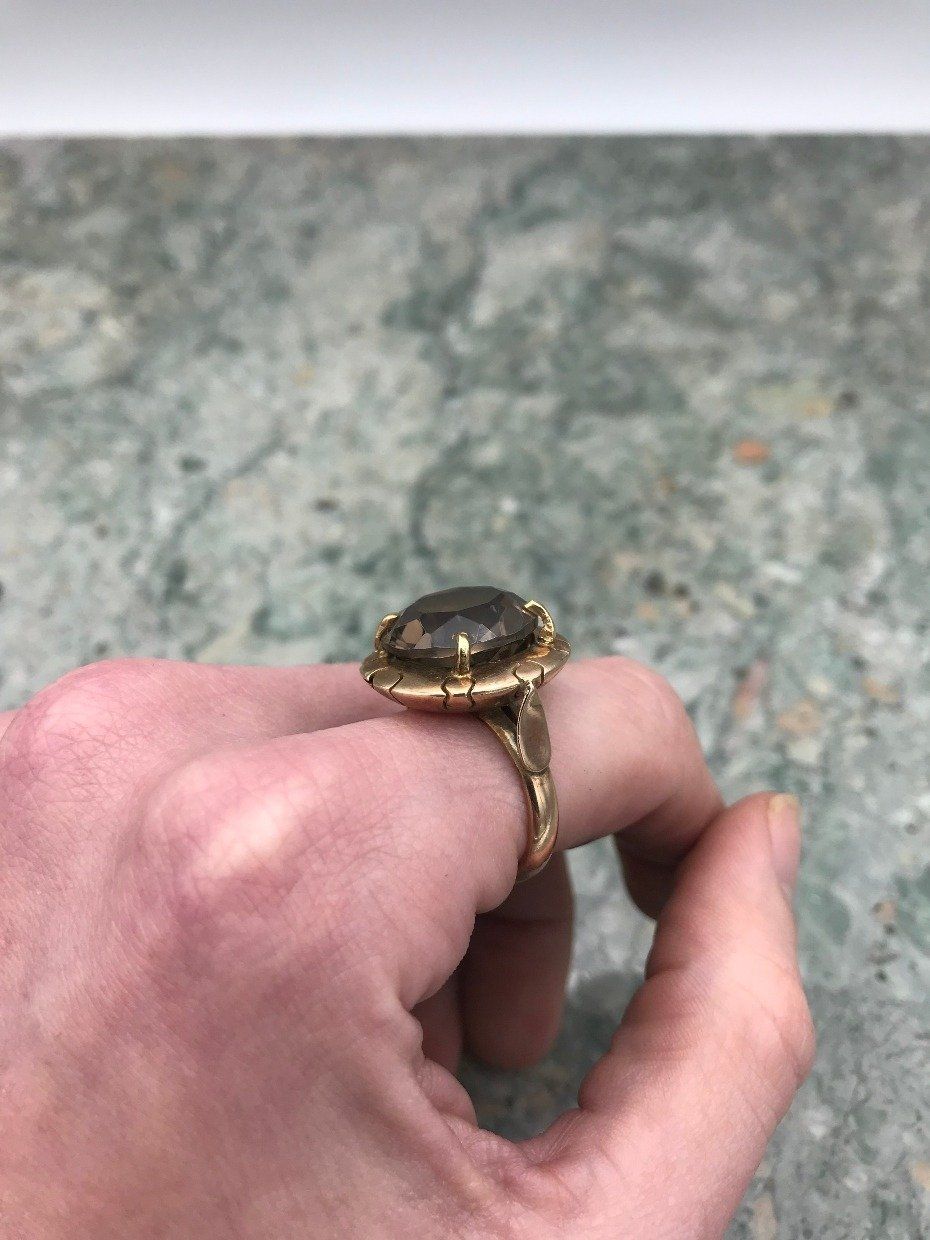14k Rose Gold Smokey Quartz Drum Ring 5