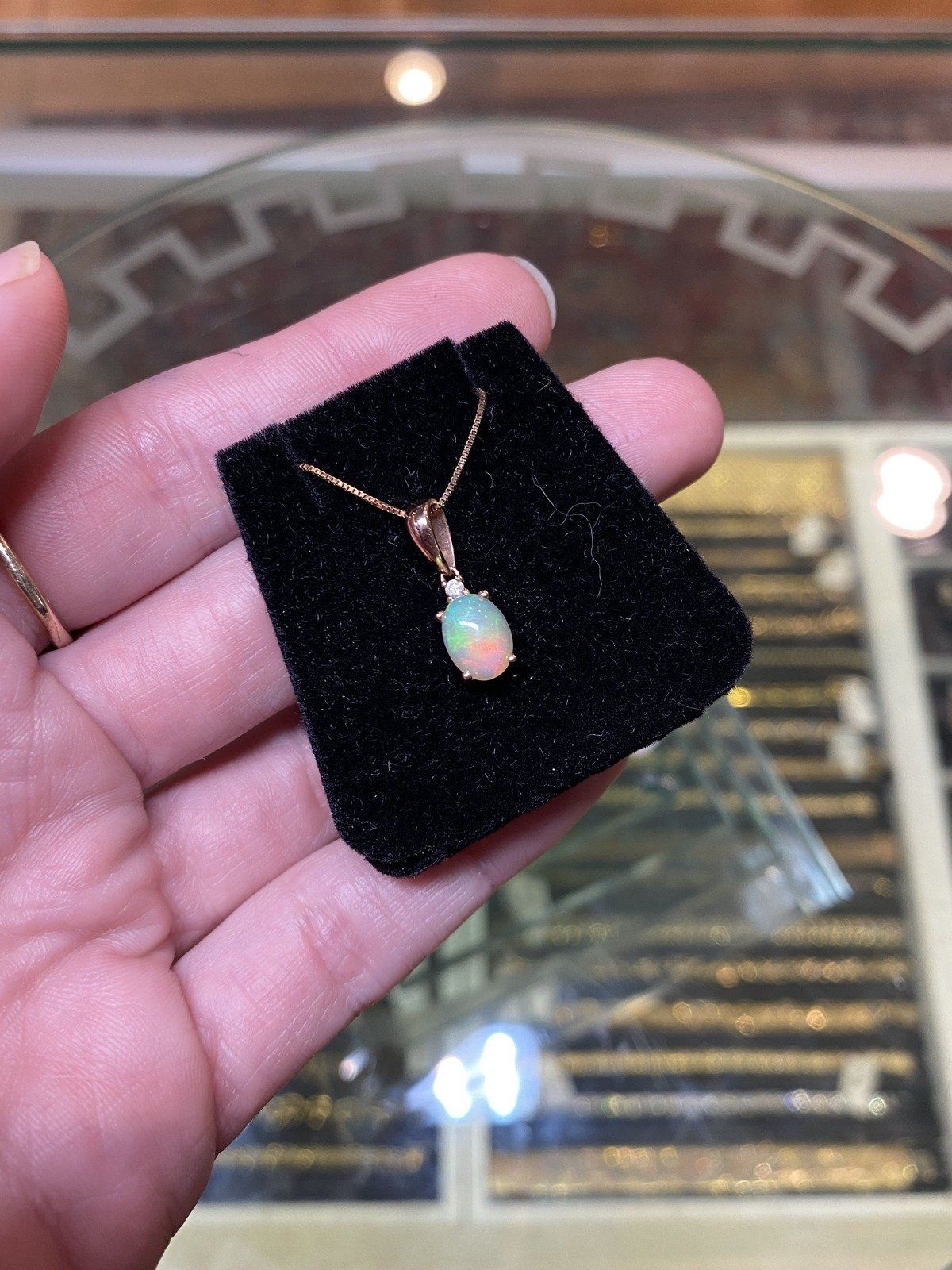 10k Rose Gold Natural Opal + Diamond 18 Drop Necklace 8