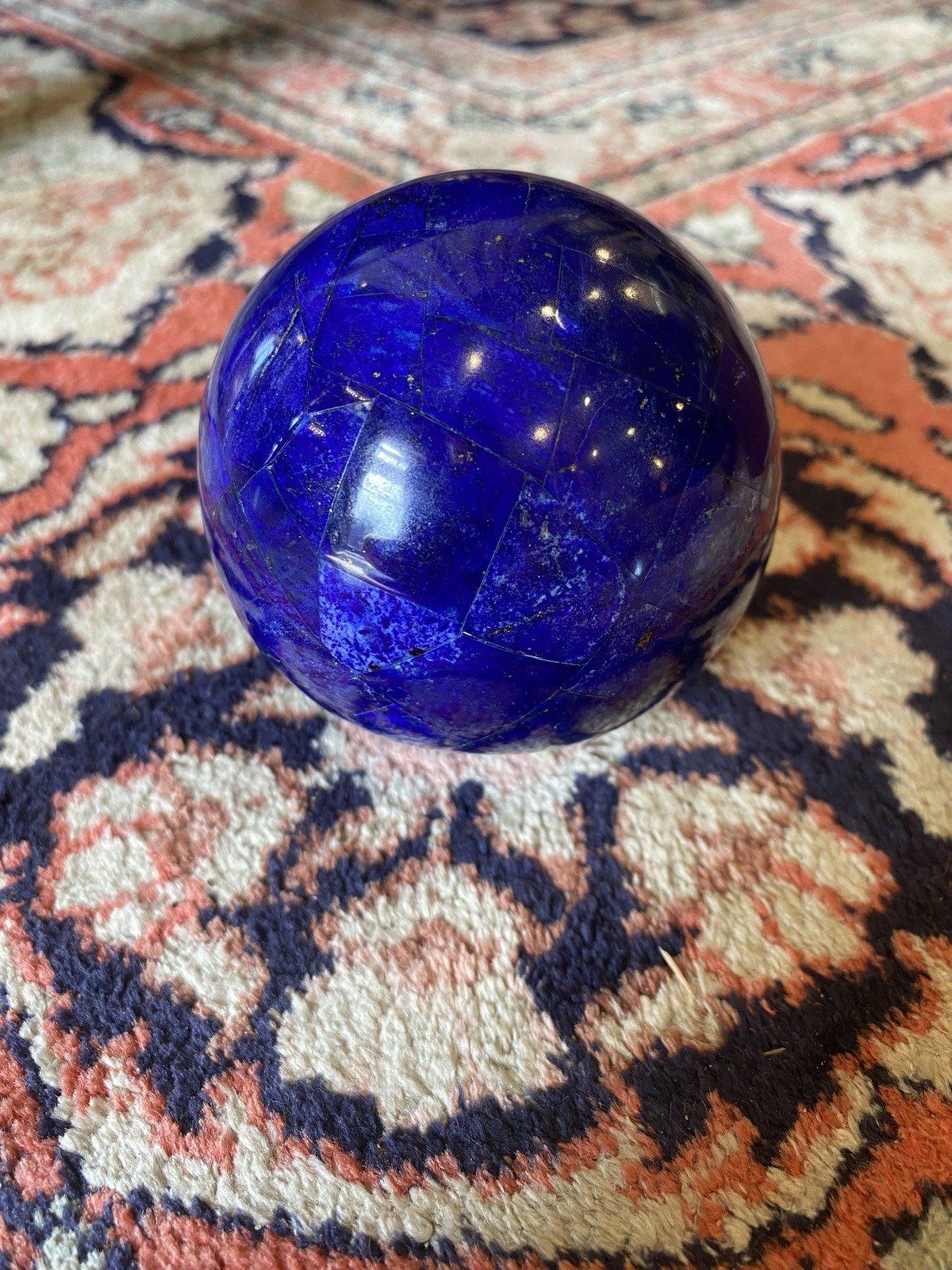 Large Lapis Gem Inlay Sphere Decorative Piece + Box